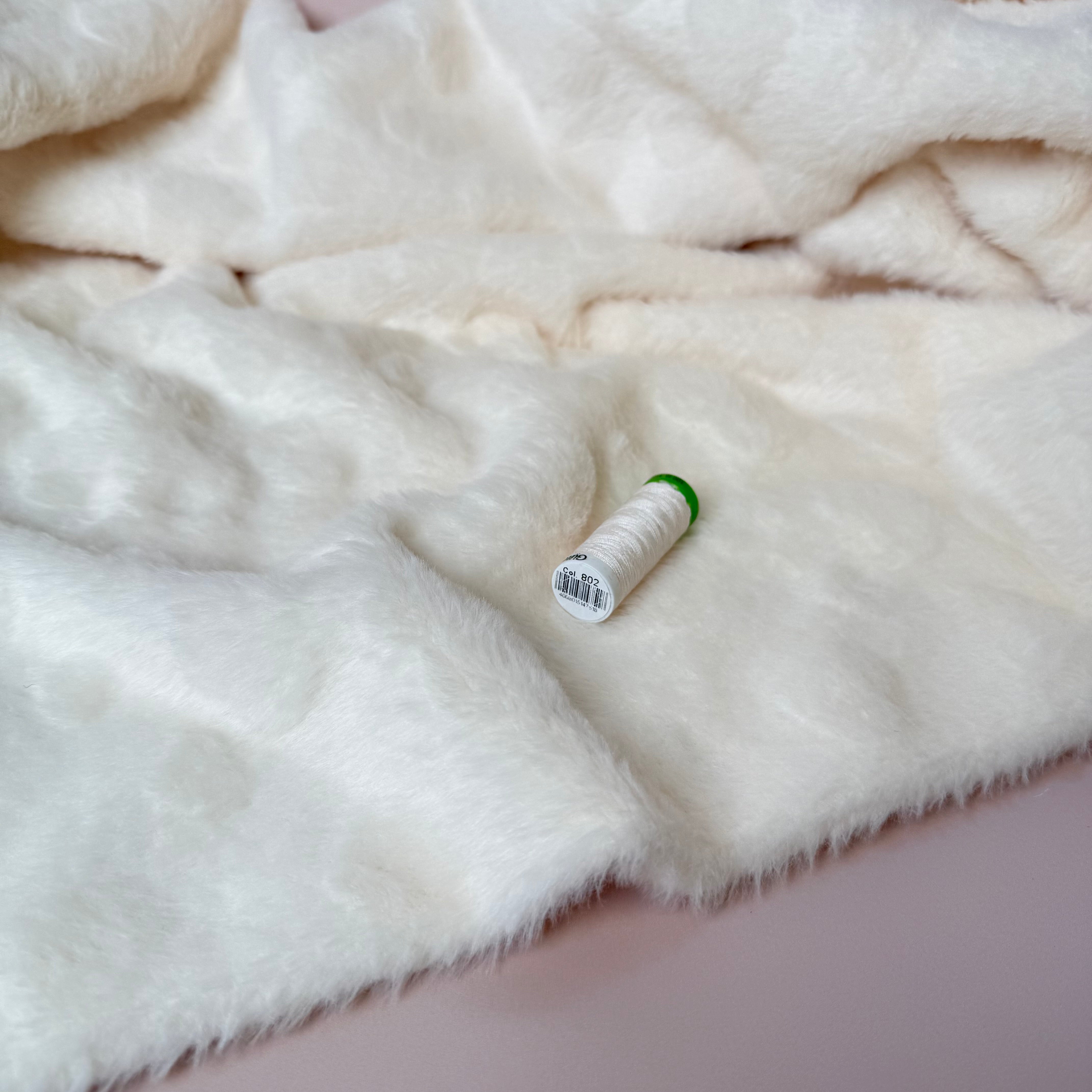 Fur Fabric with Hearts in Off-White