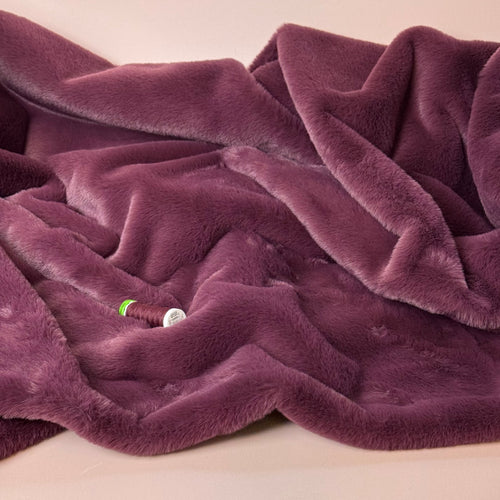 Fur Fabric with Hearts in Bordeaux