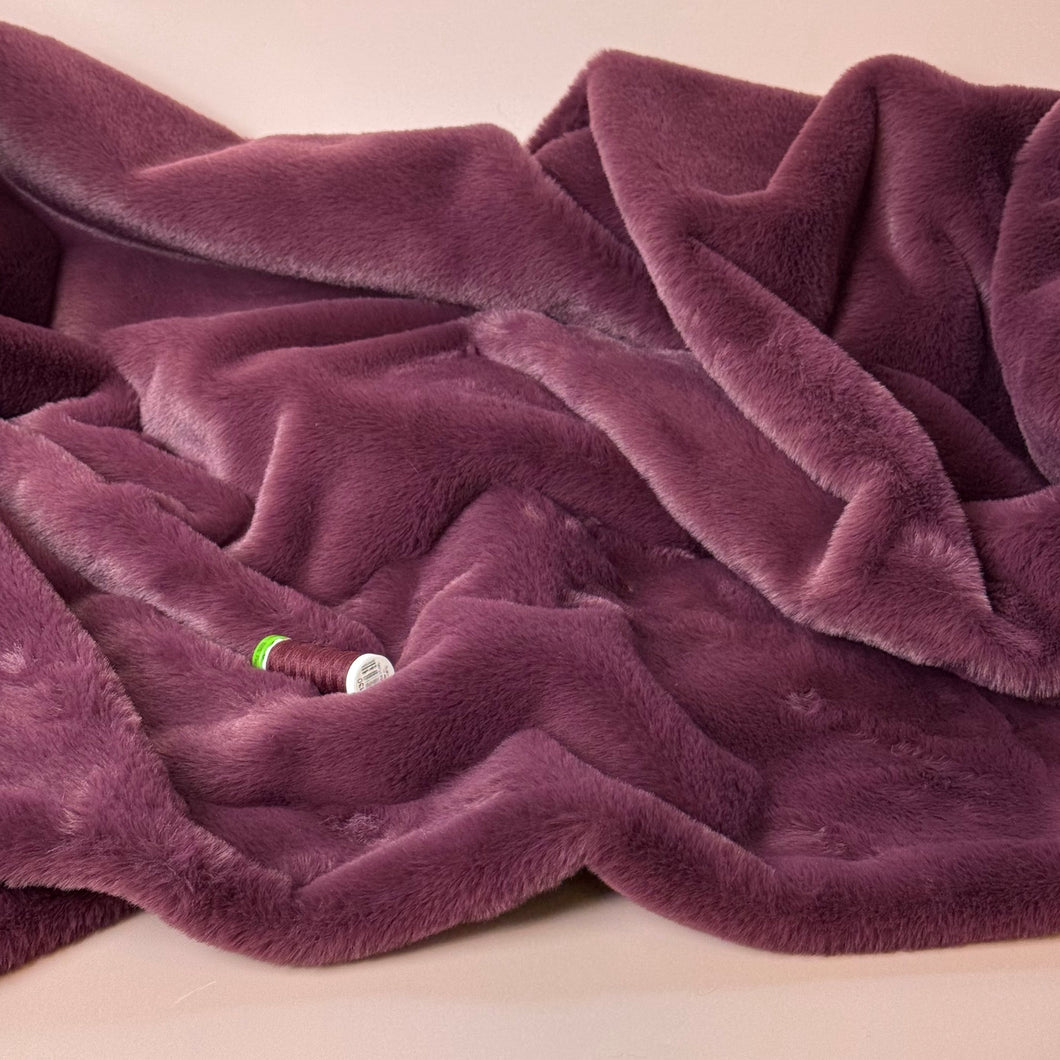 Fur Fabric with Hearts in Bordeaux