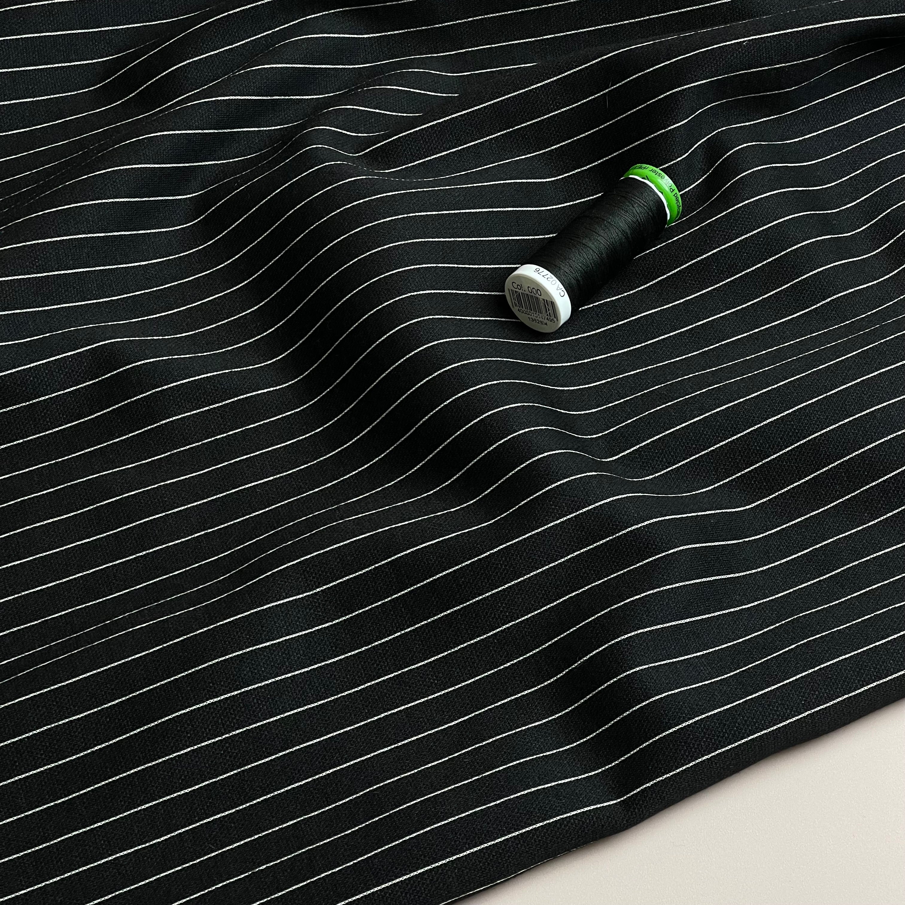 Black Pin Stripes Double Knit Jacquard / Ponte
