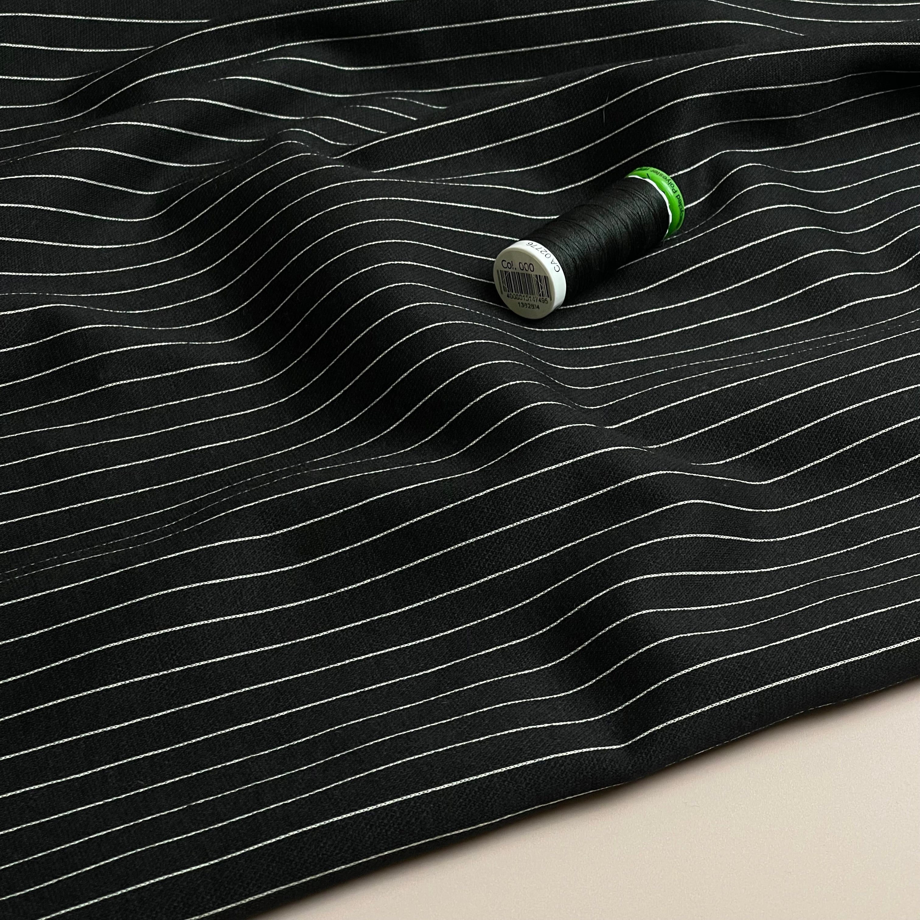 Black Pin Stripes Double Knit Jacquard / Ponte