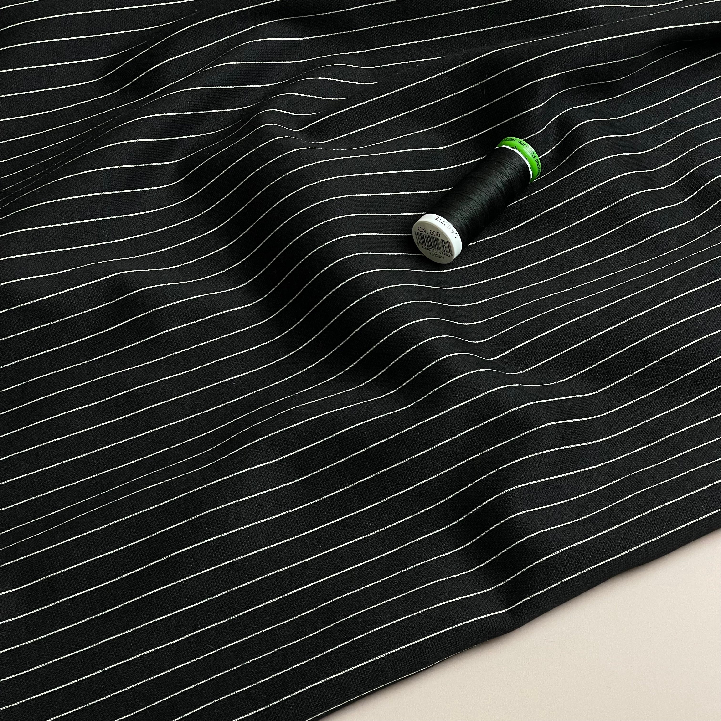 Black Pin Stripes Double Knit Jacquard / Ponte