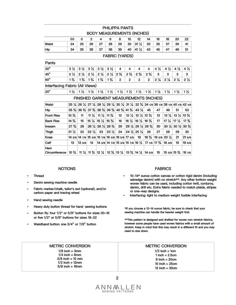 Anna Allen - Philippa Trousers Pattern