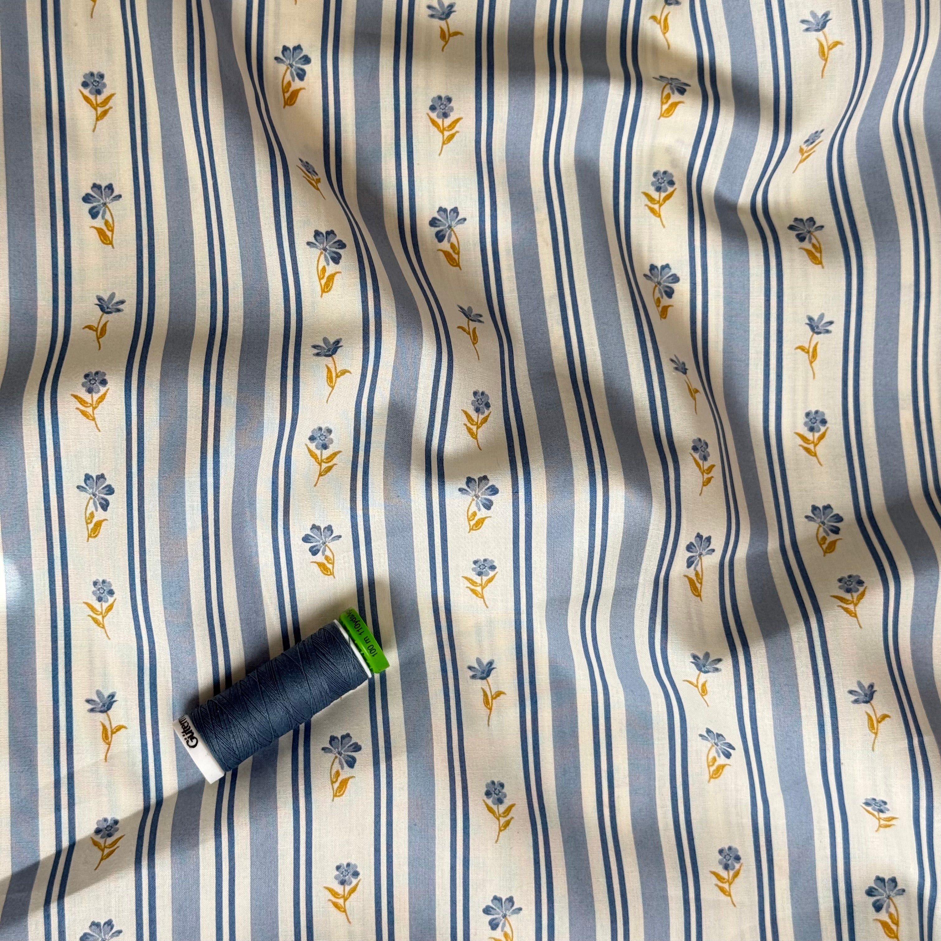 Floral Stripes Cotton Fine Poplin Fabric