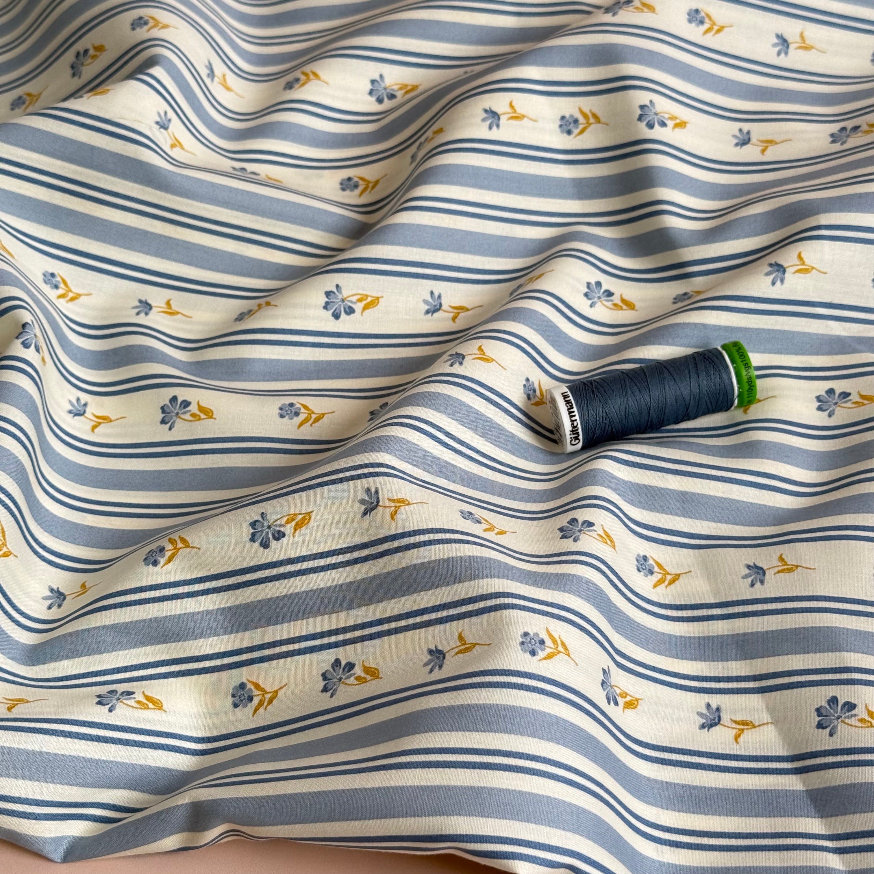Floral Stripes Cotton Fine Poplin Fabric