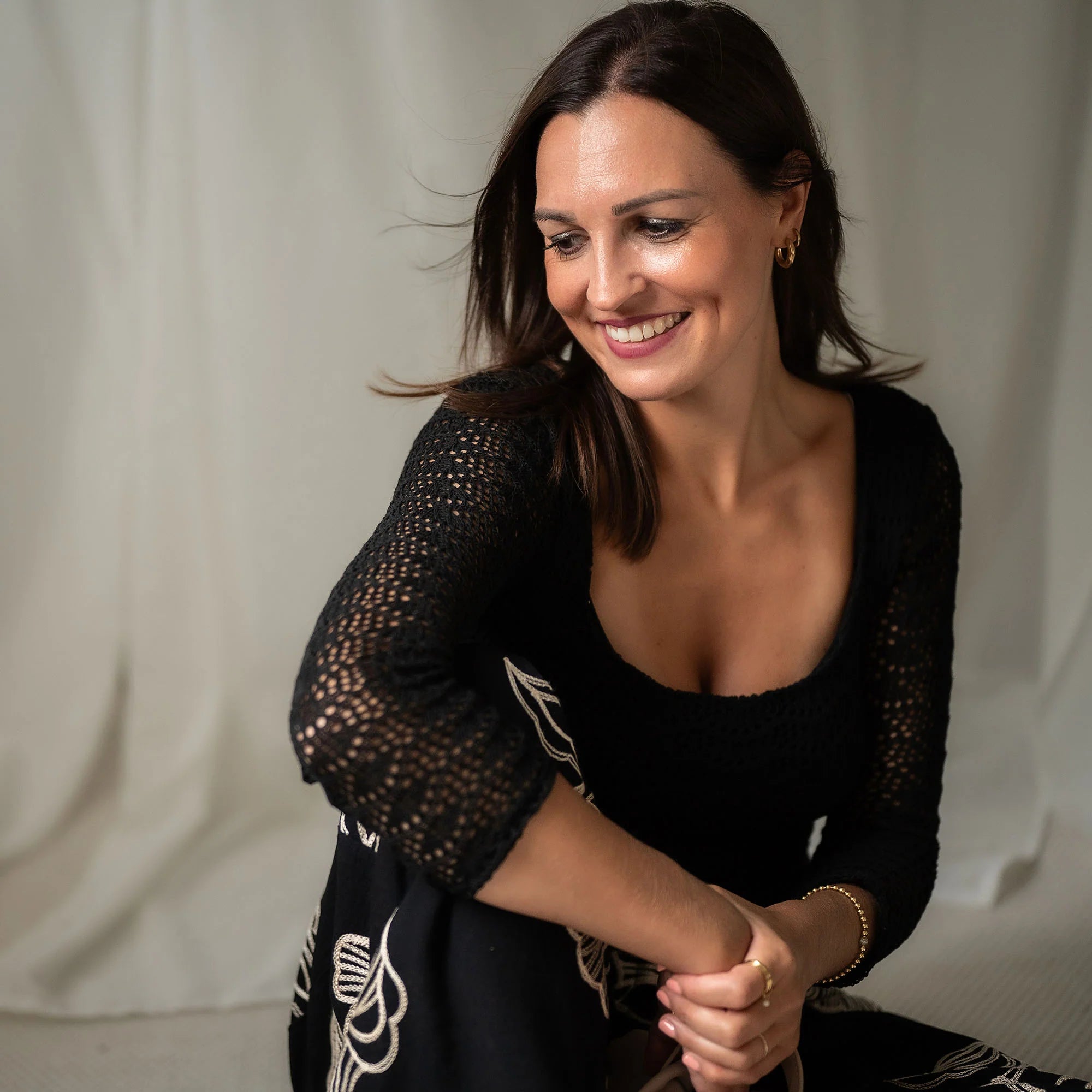 Pure Cotton Crochet Knit in Black