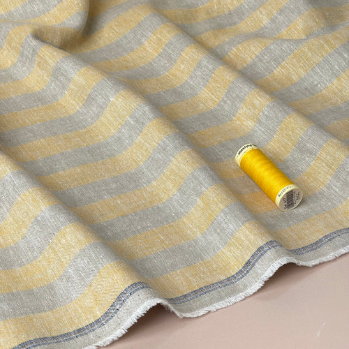 Wide Yellow Stripes Yarn Dyed Melange Linen Cotton Fabric