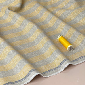 Wide Yellow Stripes Yarn Dyed Melange Linen Cotton Fabric