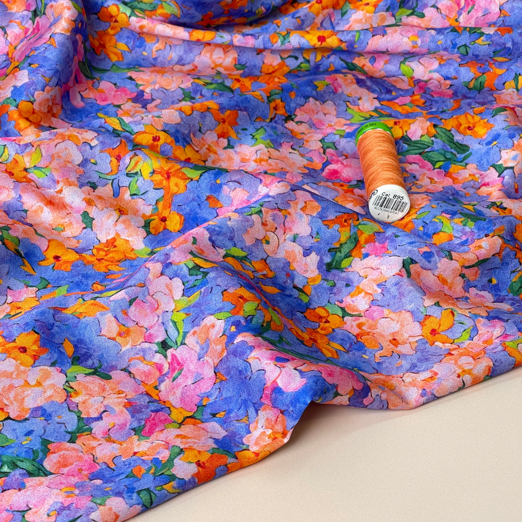 Evening Flowers Viscose Sateen Fabric