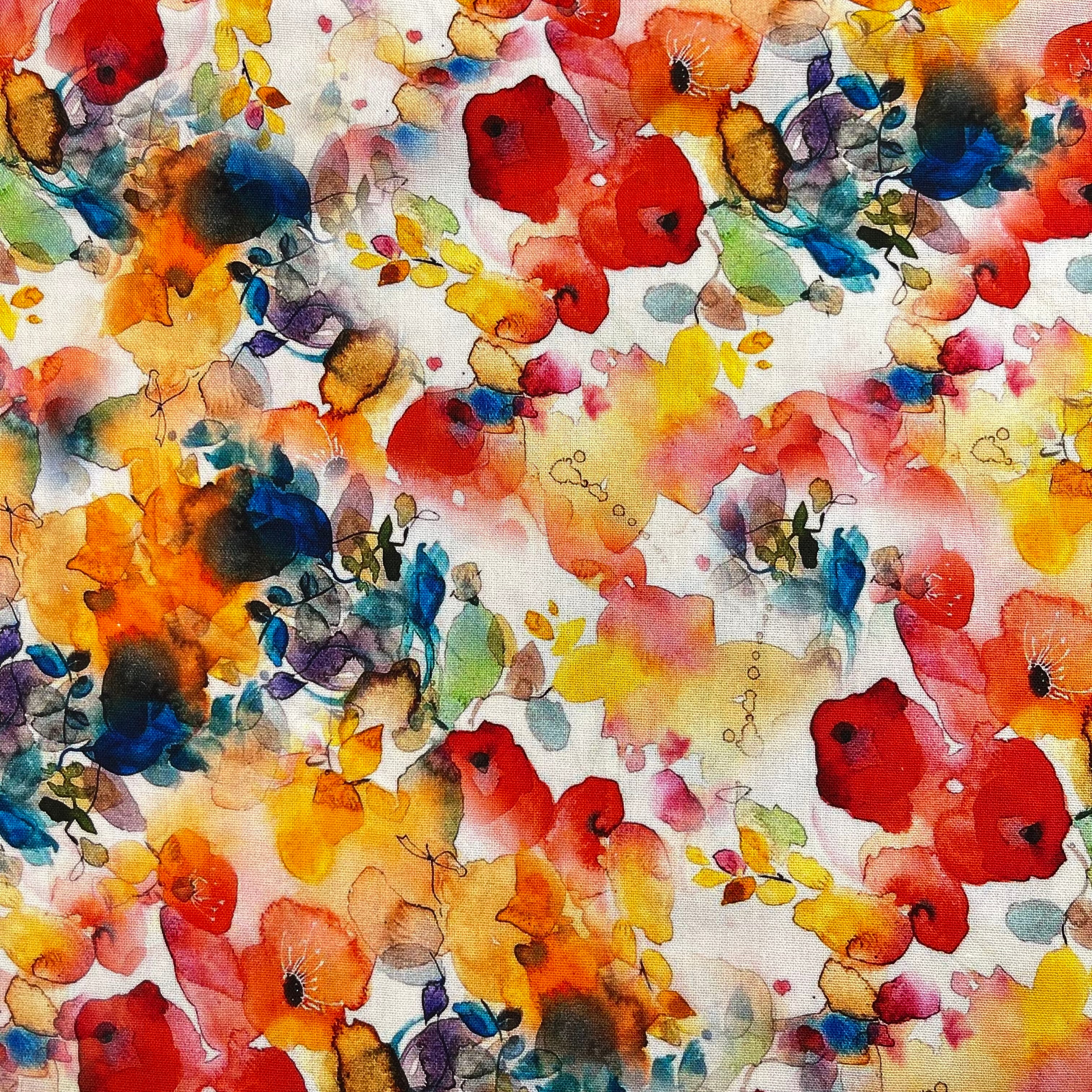 Vibrant Watercolour Blooms Viscose Linen Fabric