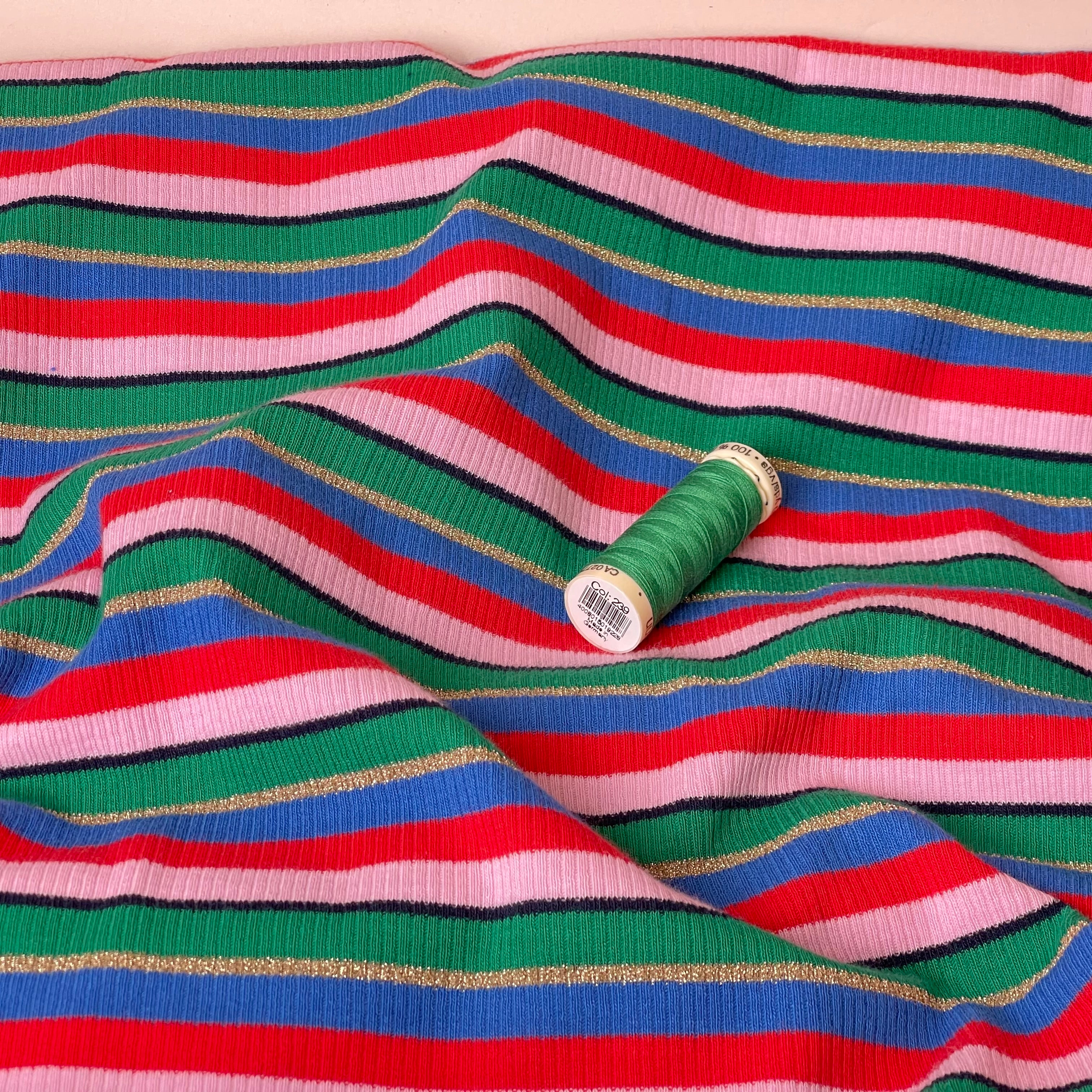 Sparkle Yarn Dyed Striped Cotton Ribbed Jersey with Lurex