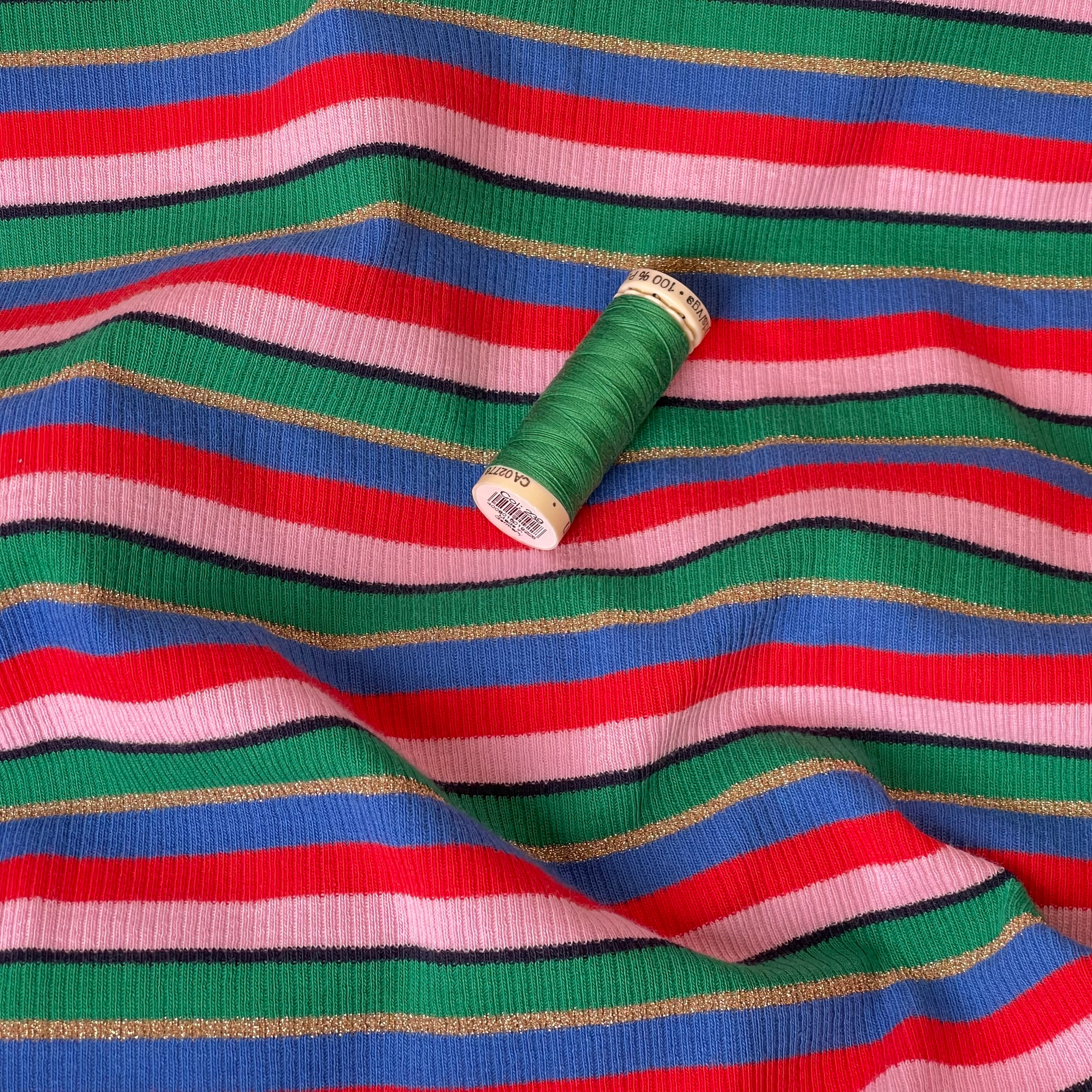 Sparkle Yarn Dyed Striped Cotton Ribbed Jersey with Lurex