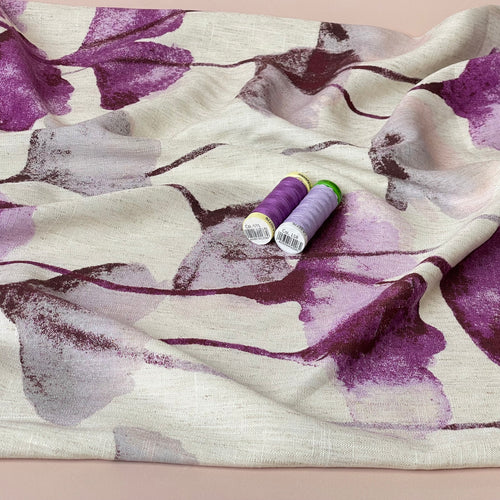 Purple Gingko Viscose Linen Fabric