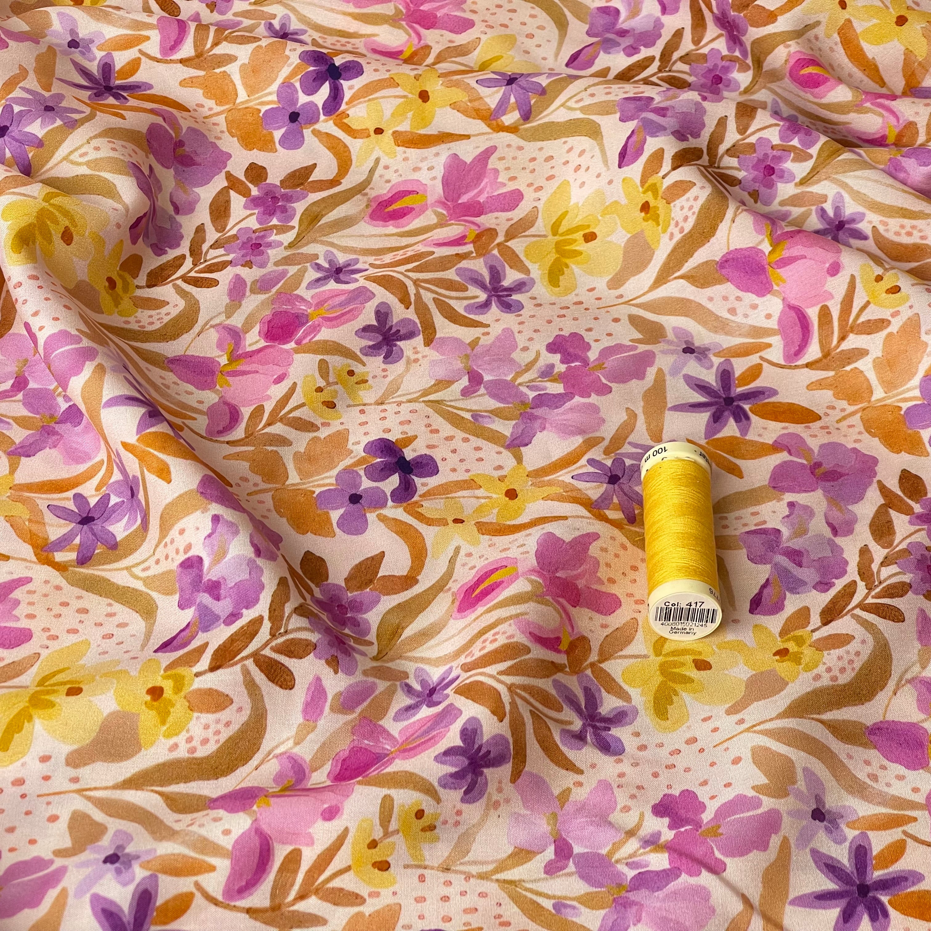 Watercolour Flowers Lilac LENZING™ ECOVERO™ Viscose Fabric