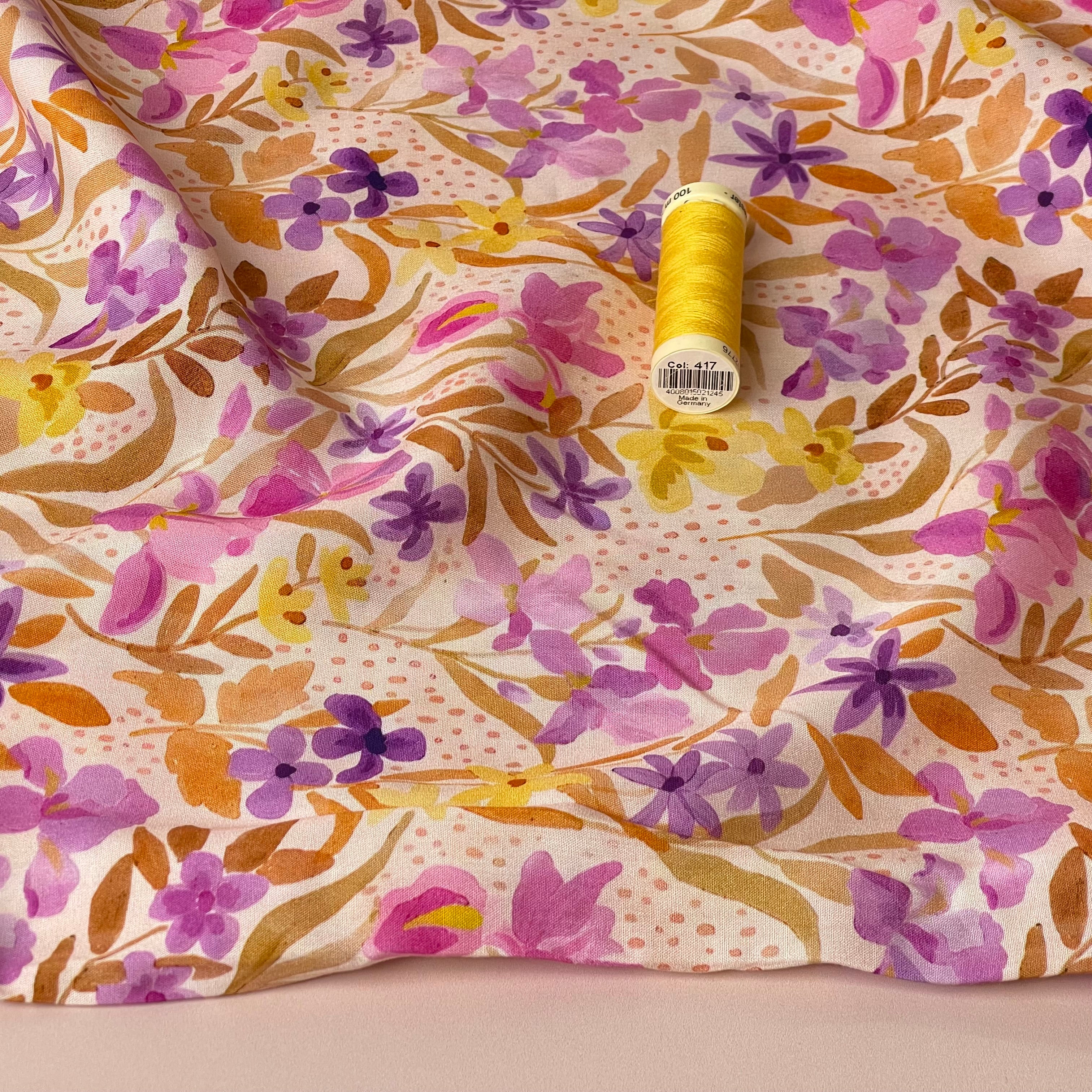 Watercolour Flowers Lilac LENZING™ ECOVERO™ Viscose Fabric