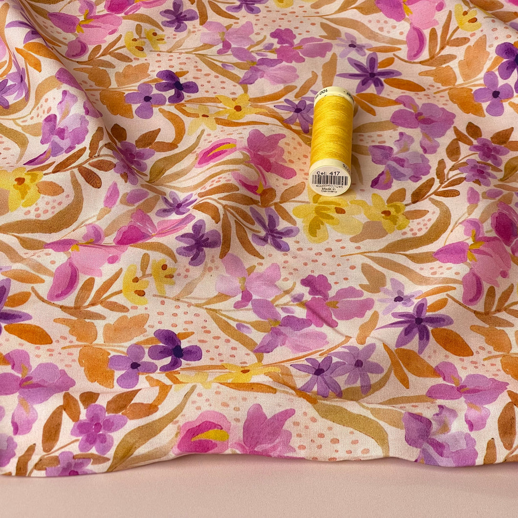 Watercolour Flowers Lilac LENZING™ ECOVERO™ Viscose Fabric
