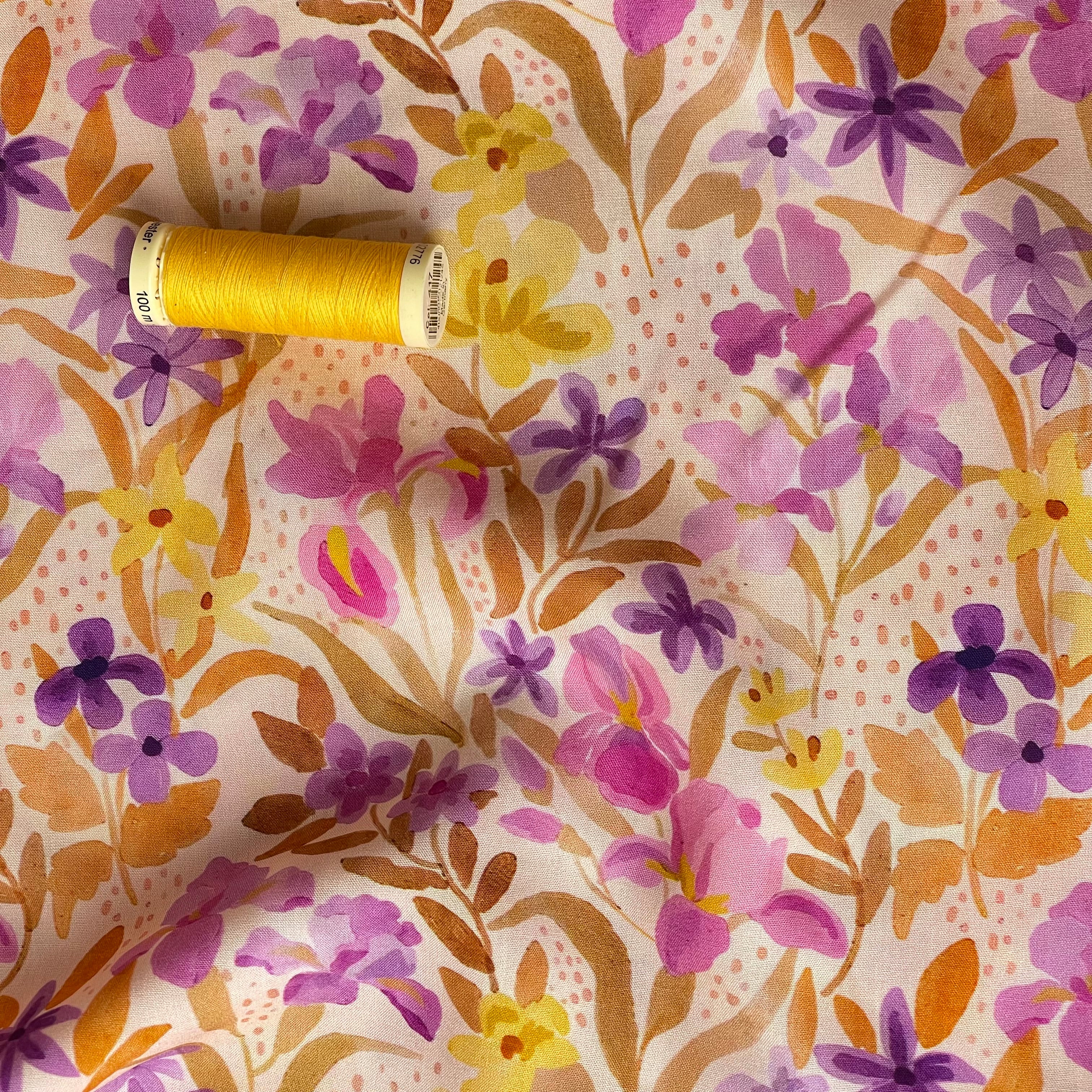 Watercolour Flowers Lilac LENZING™ ECOVERO™ Viscose Fabric