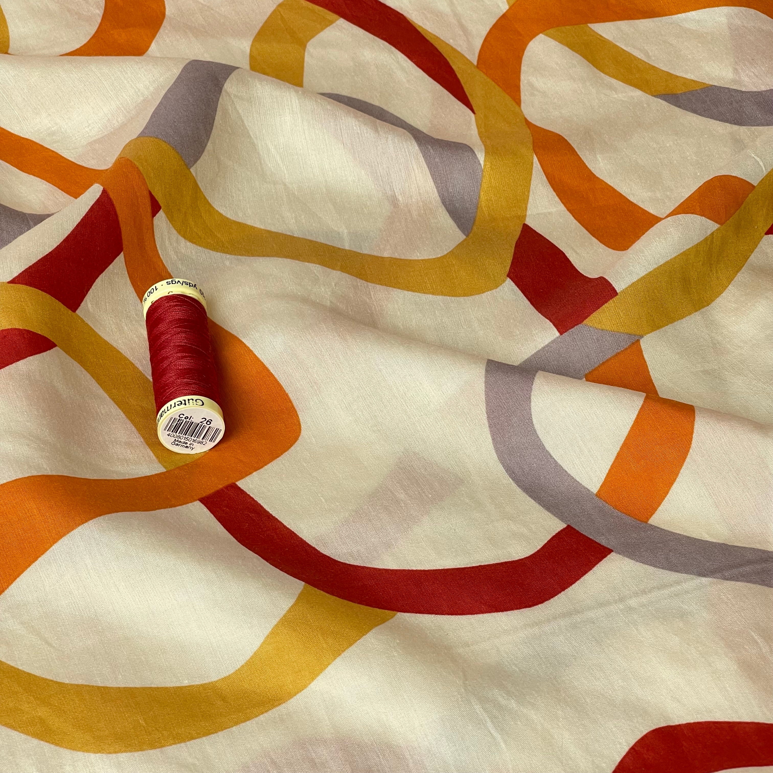Rainbow Ribbons Gold Viscose Blend Fabric