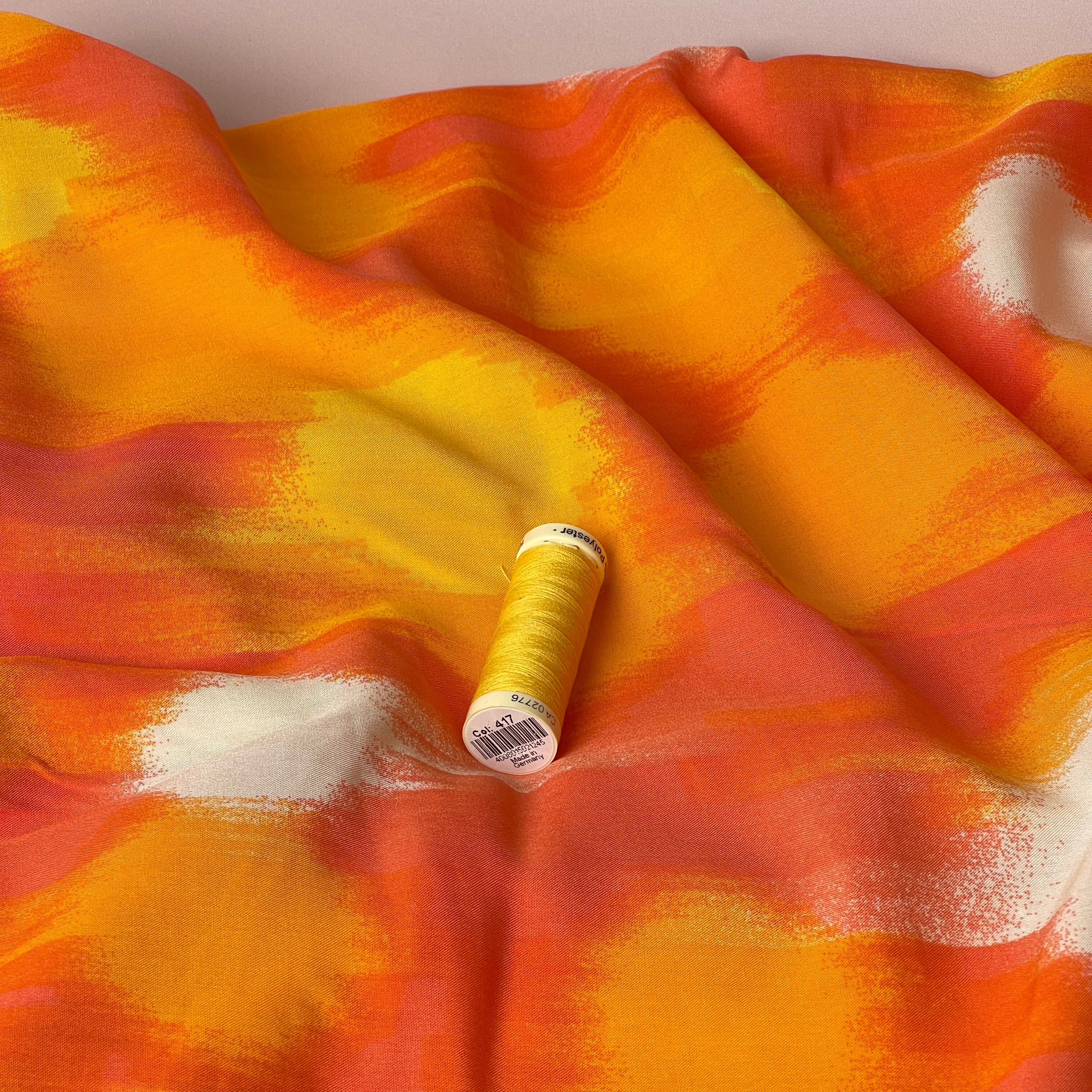REMNANT 0.69 Metre - Painterly Spots Orange Viscose Poplin Fabric