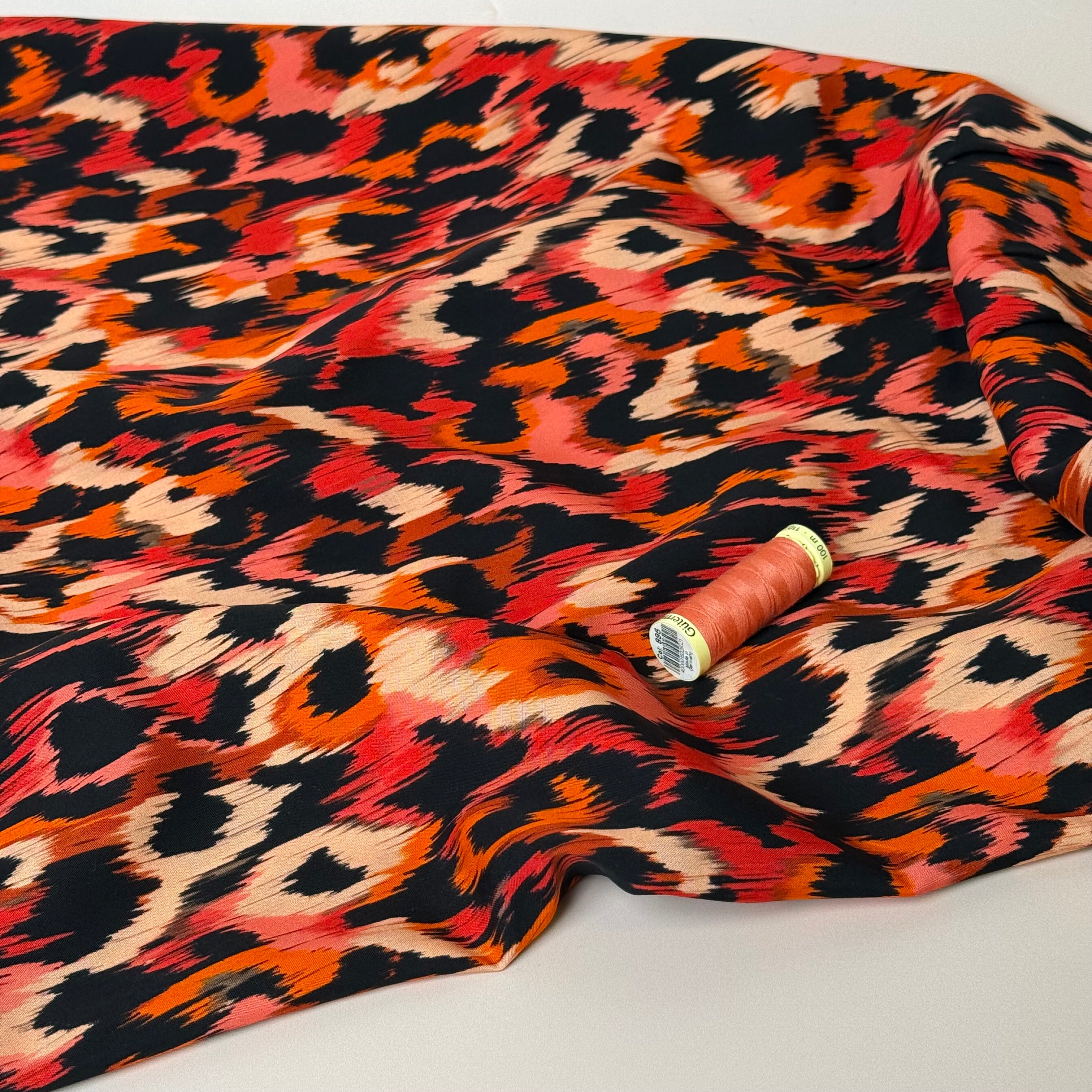 Abstract Animal Orange Viscose Poplin Fabric