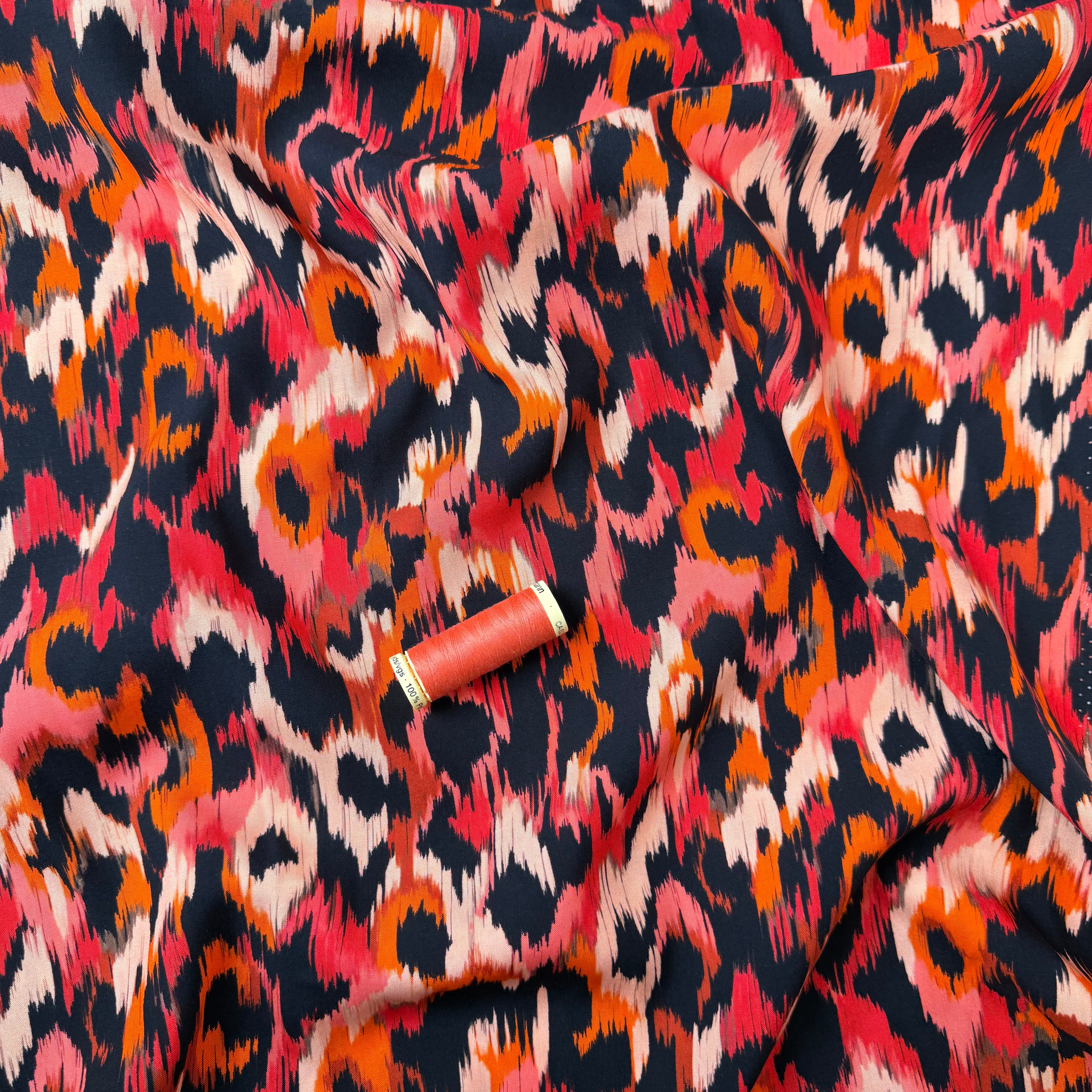 Abstract Animal Orange Viscose Poplin Fabric