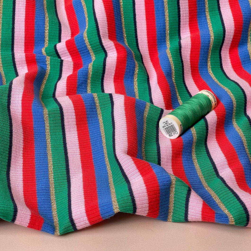 Sparkle Yarn Dyed Striped Cotton Ribbed Jersey with Lurex