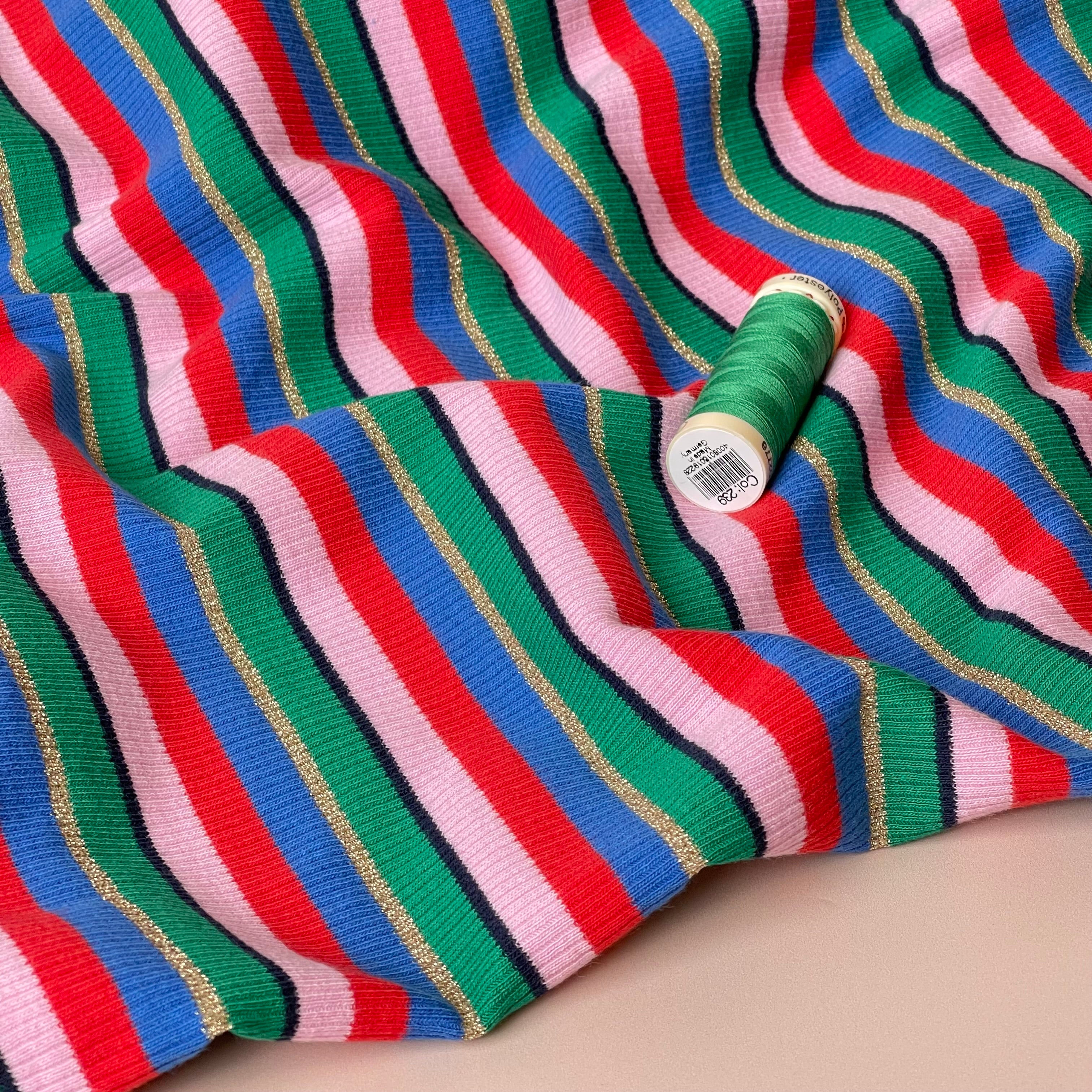 Sparkle Yarn Dyed Striped Cotton Ribbed Jersey with Lurex