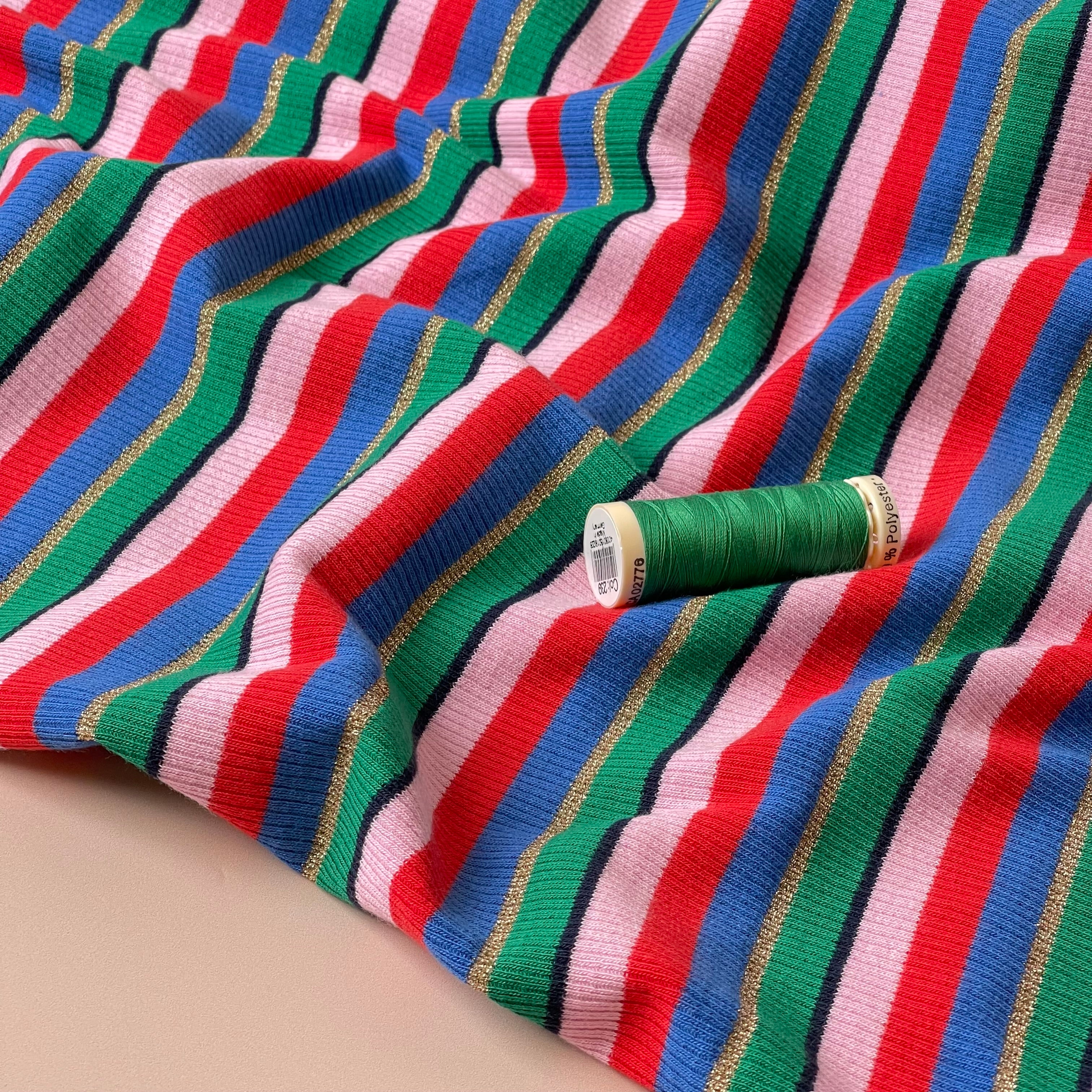 Sparkle Yarn Dyed Striped Cotton Ribbed Jersey with Lurex