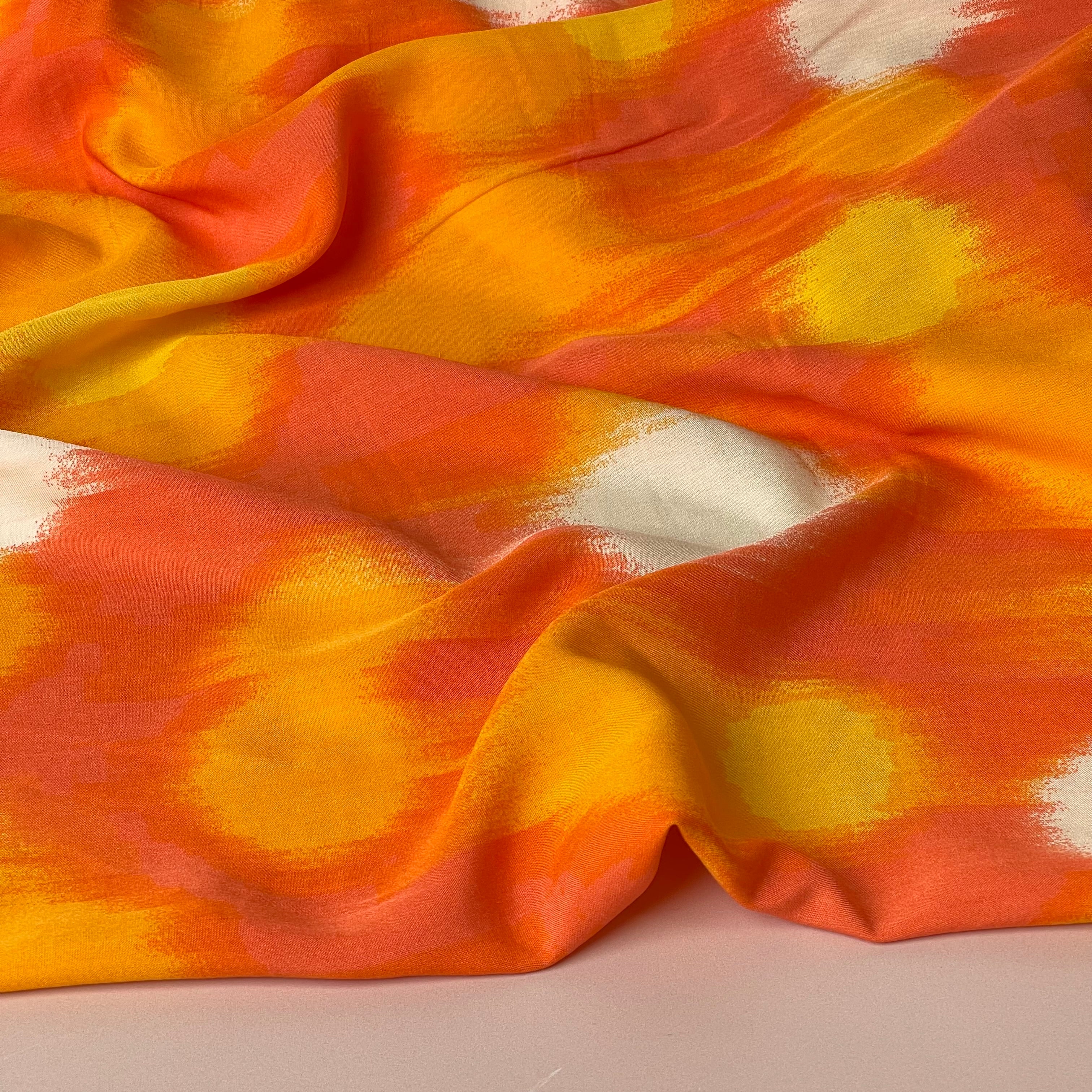 REMNANT 0.69 Metre - Painterly Spots Orange Viscose Poplin Fabric