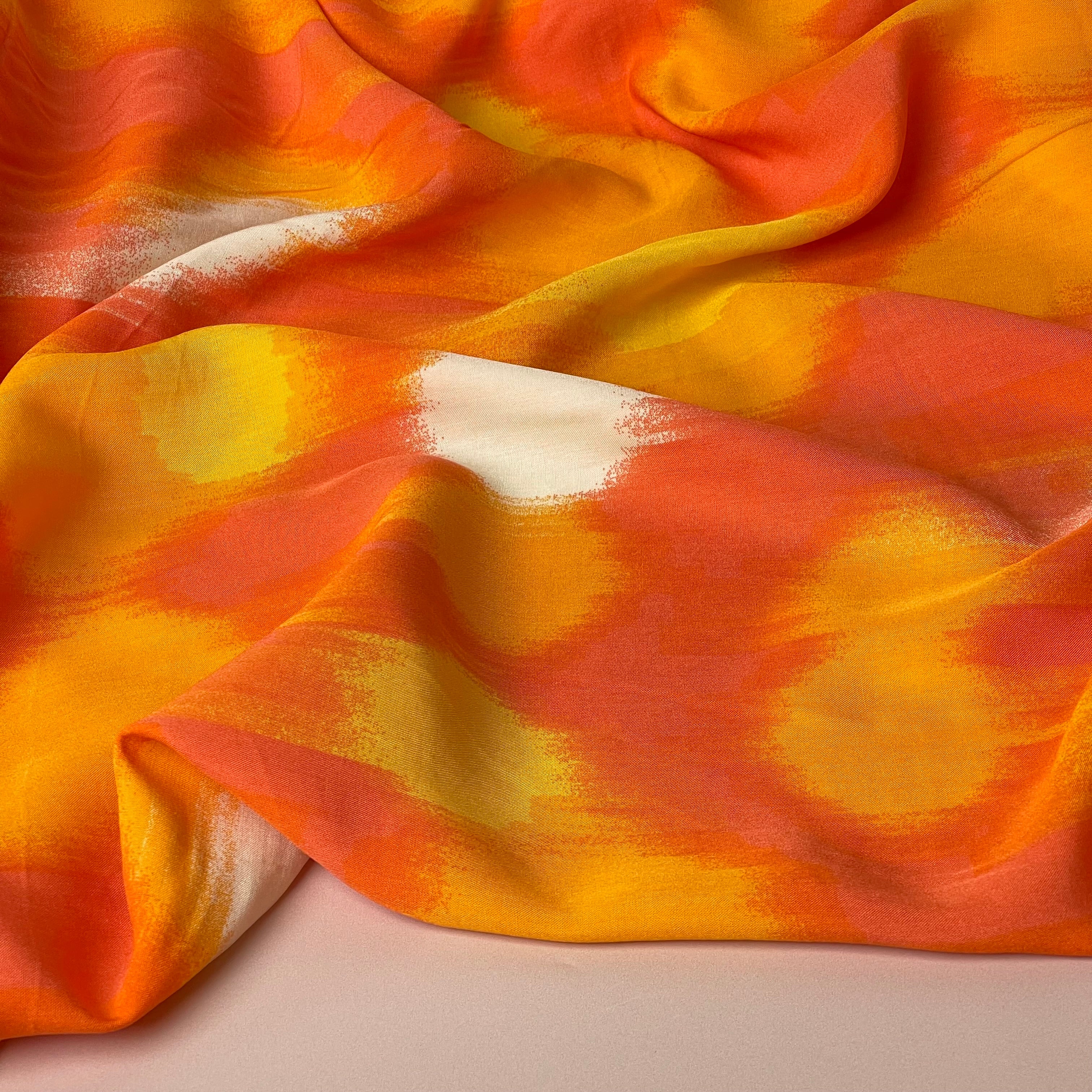 REMNANT 0.69 Metre - Painterly Spots Orange Viscose Poplin Fabric