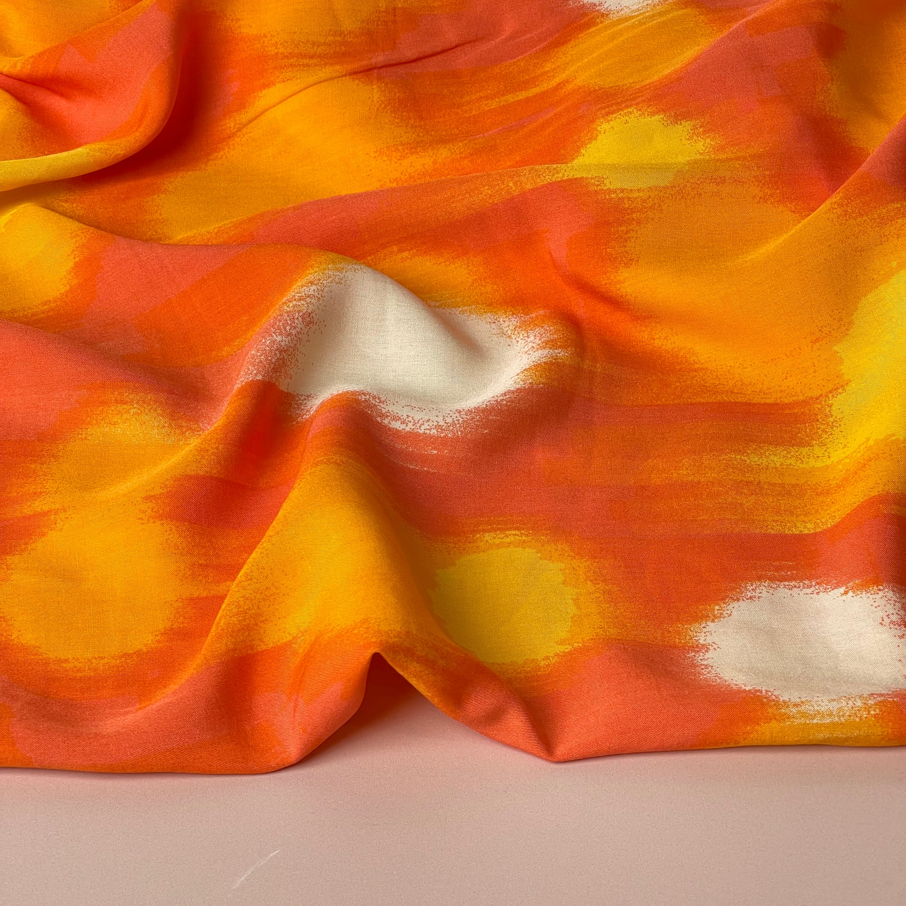 REMNANT 0.69 Metre - Painterly Spots Orange Viscose Poplin Fabric
