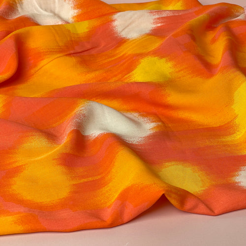 Painterly Spots Orange Viscose Poplin Fabric