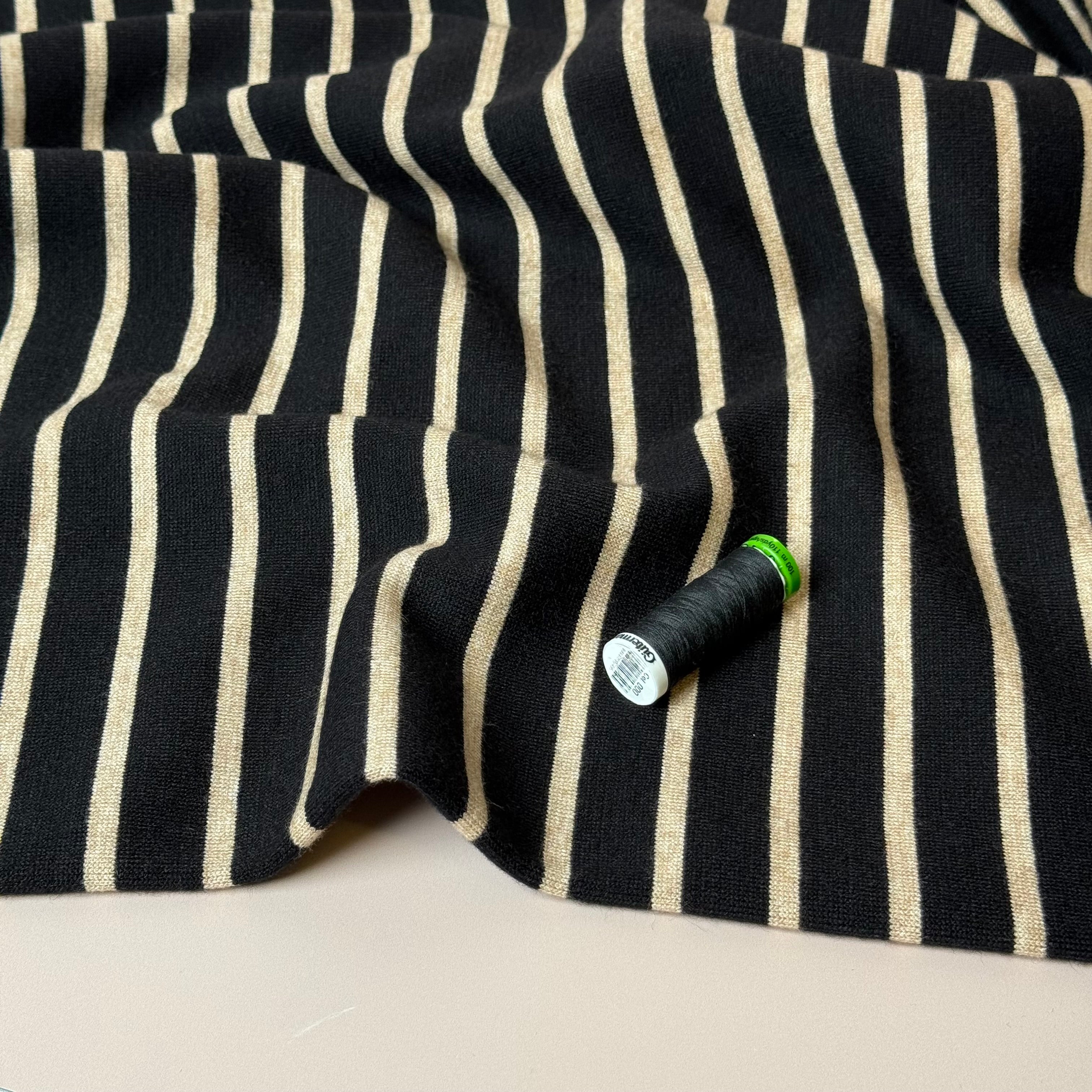 Yarn Dyed Viscose Blend Double Knit Stripes in Black & Beige