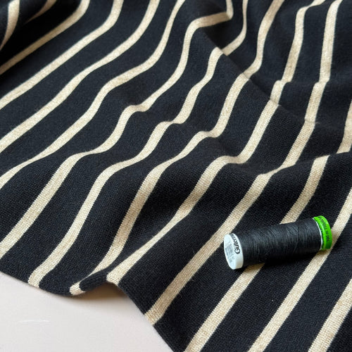 Yarn Dyed Viscose Blend Double Knit Stripes in Black & Beige