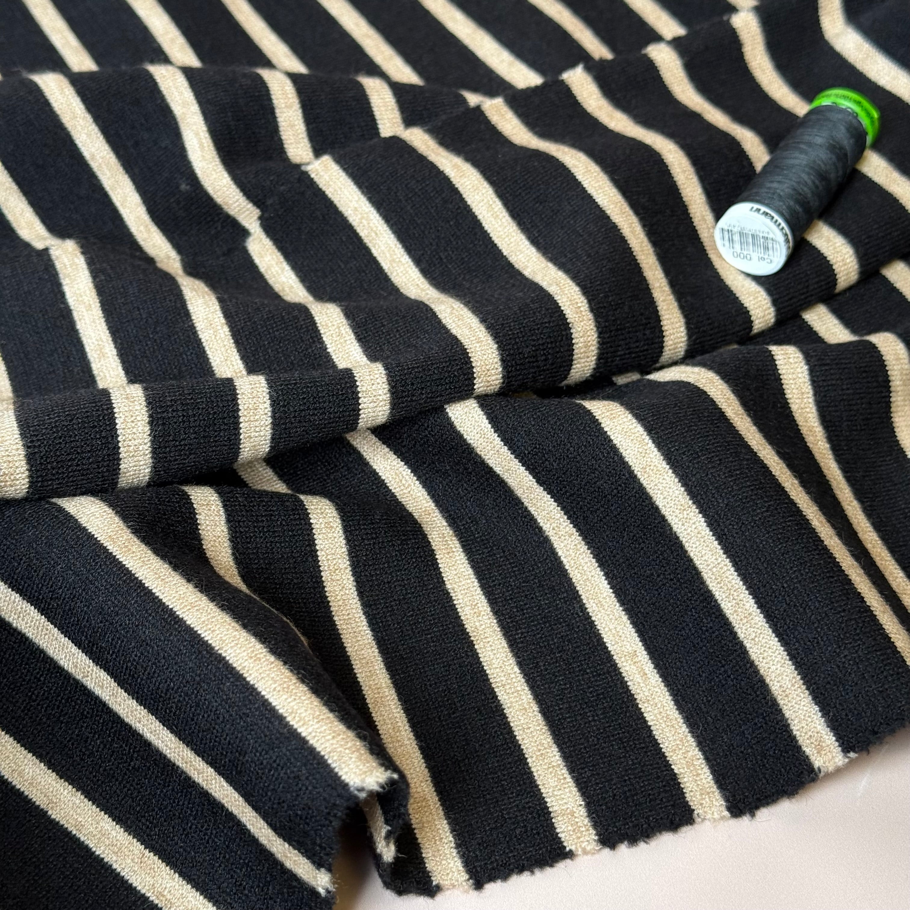 Yarn Dyed Viscose Blend Double Knit Stripes in Black & Beige