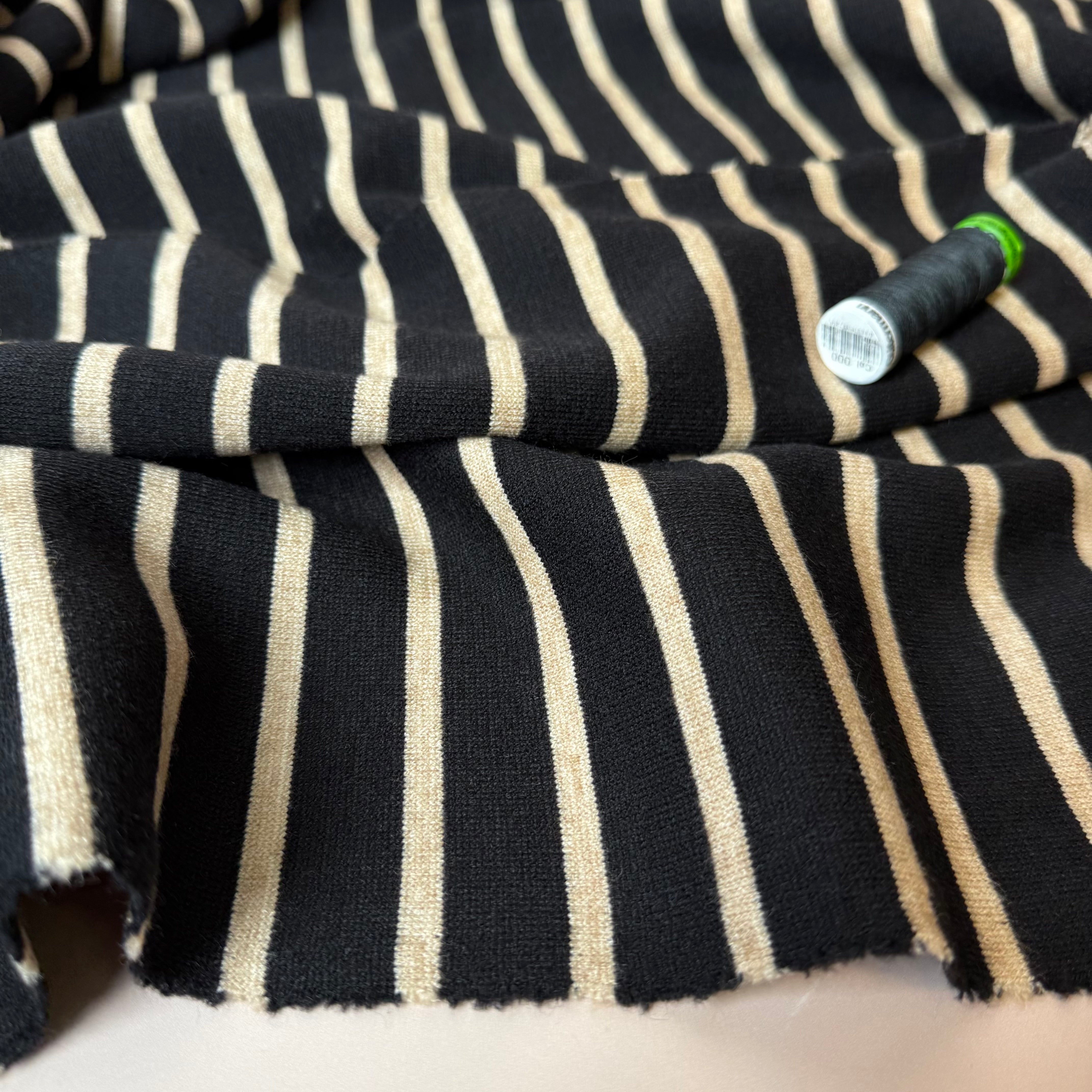 Yarn Dyed Viscose Blend Double Knit Stripes in Black & Beige