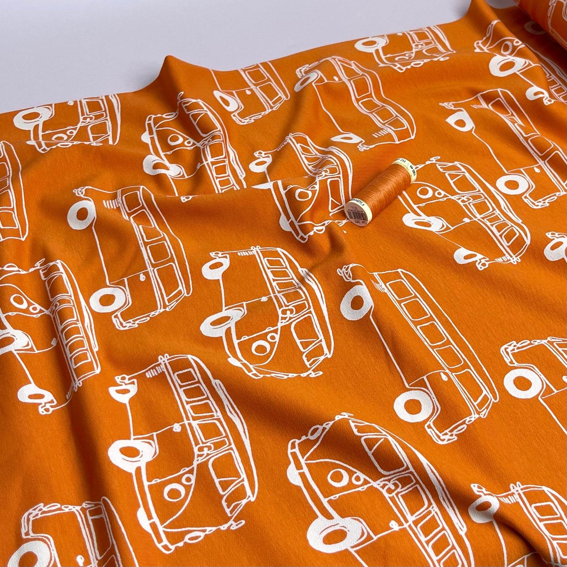 Camper Vans in Orange Peach Soft Cotton Sweat-shirting Fabric