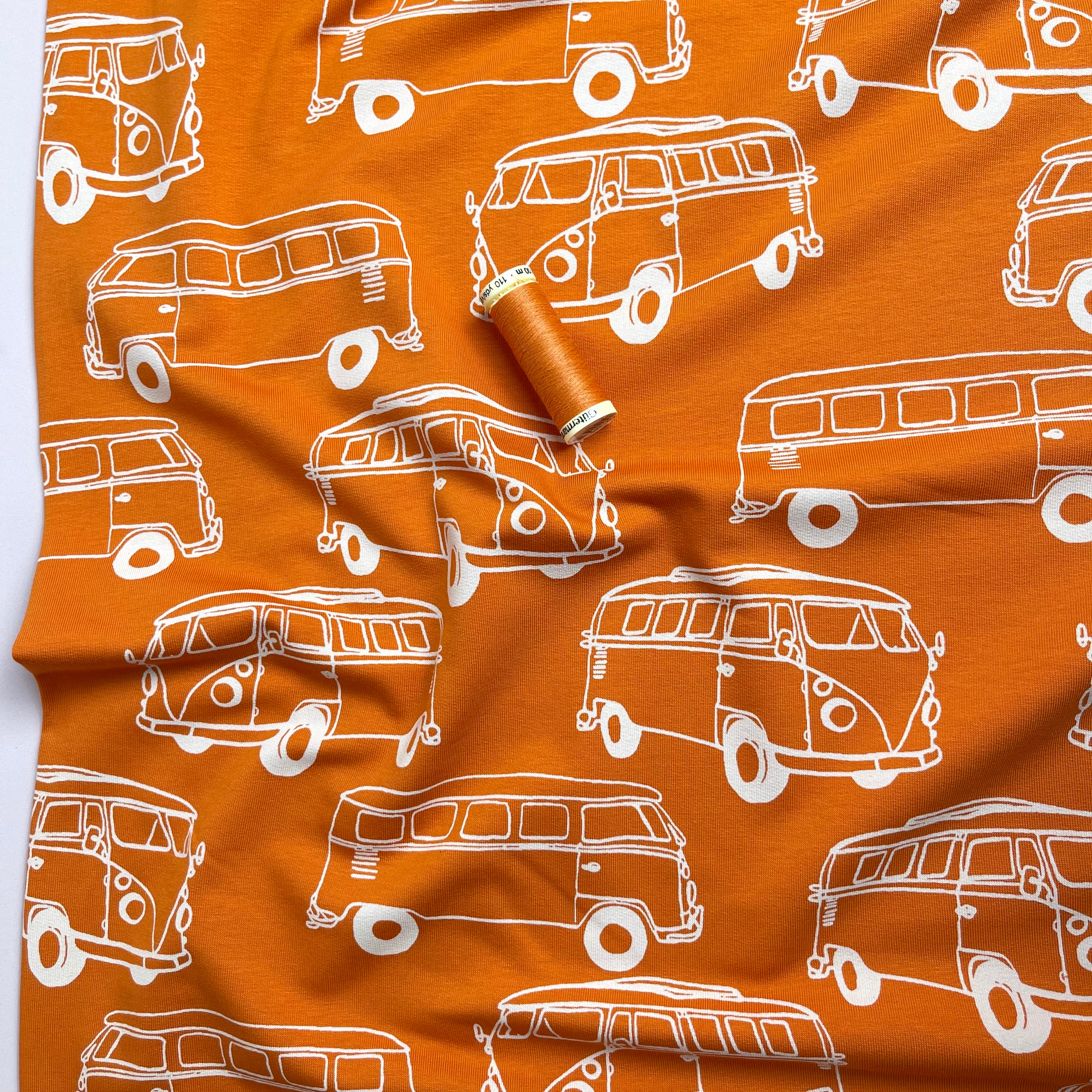 Camper Vans in Orange Peach Soft Cotton Sweat-shirting Fabric