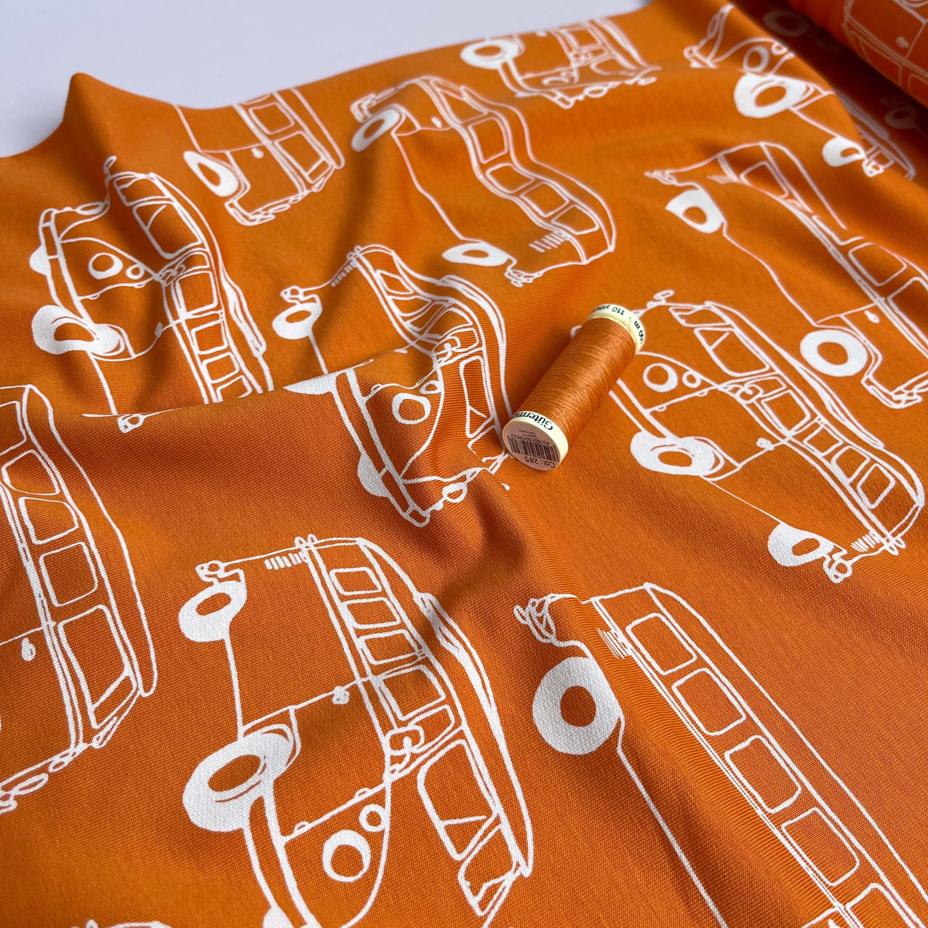 Camper Vans in Orange Peach Soft Cotton Sweat-shirting Fabric