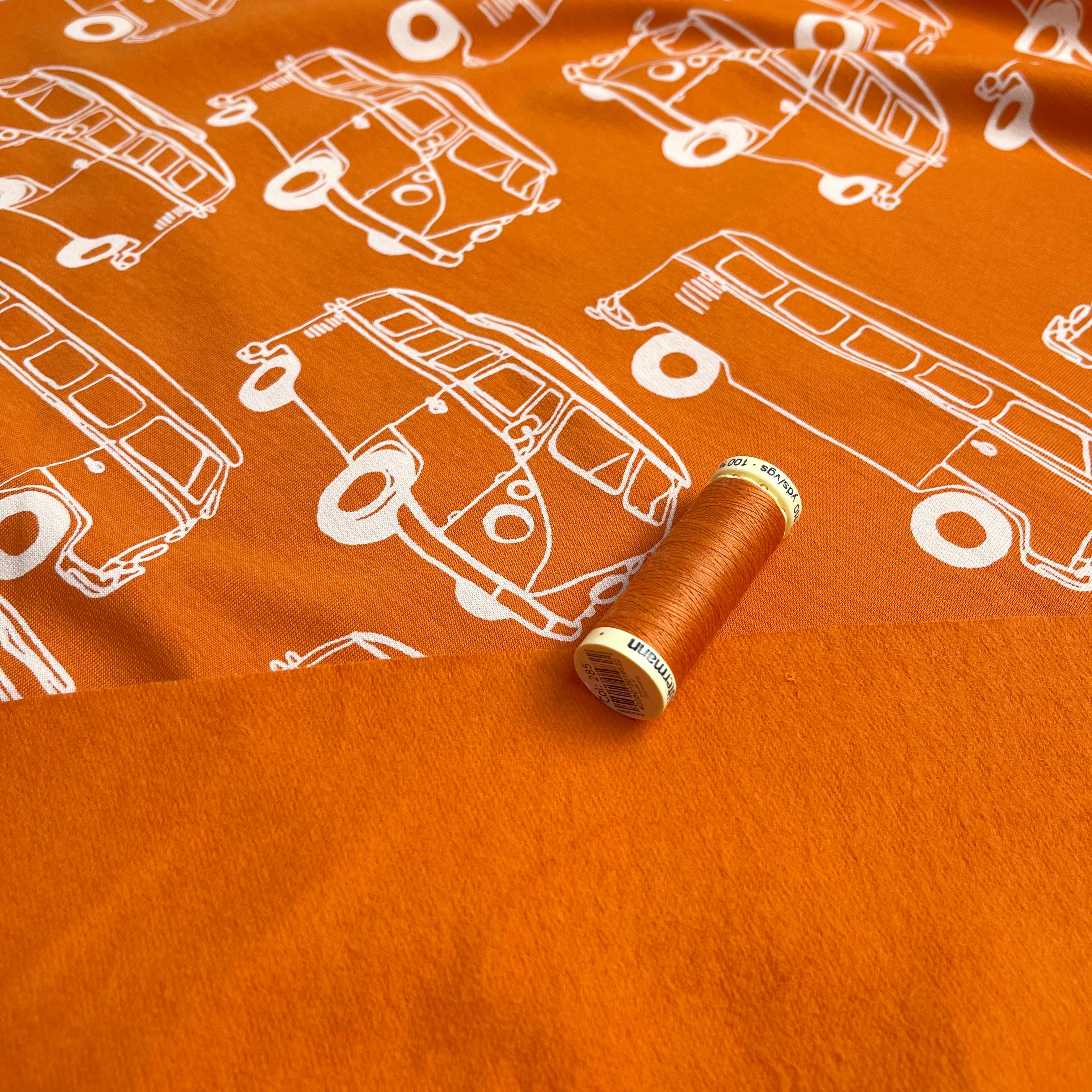 Camper Vans in Orange Peach Soft Cotton Sweat-shirting Fabric