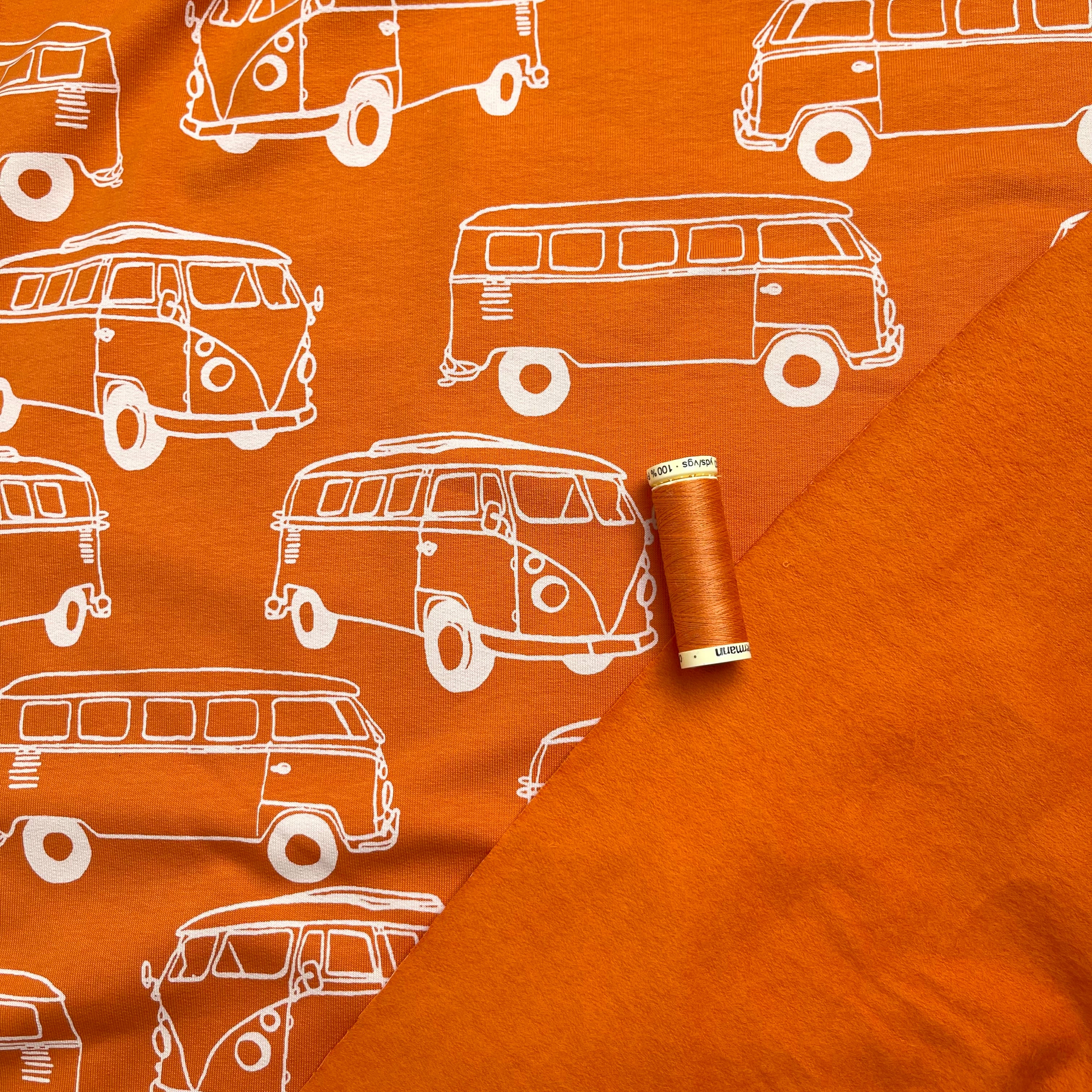 Camper Vans in Orange Peach Soft Cotton Sweat-shirting Fabric