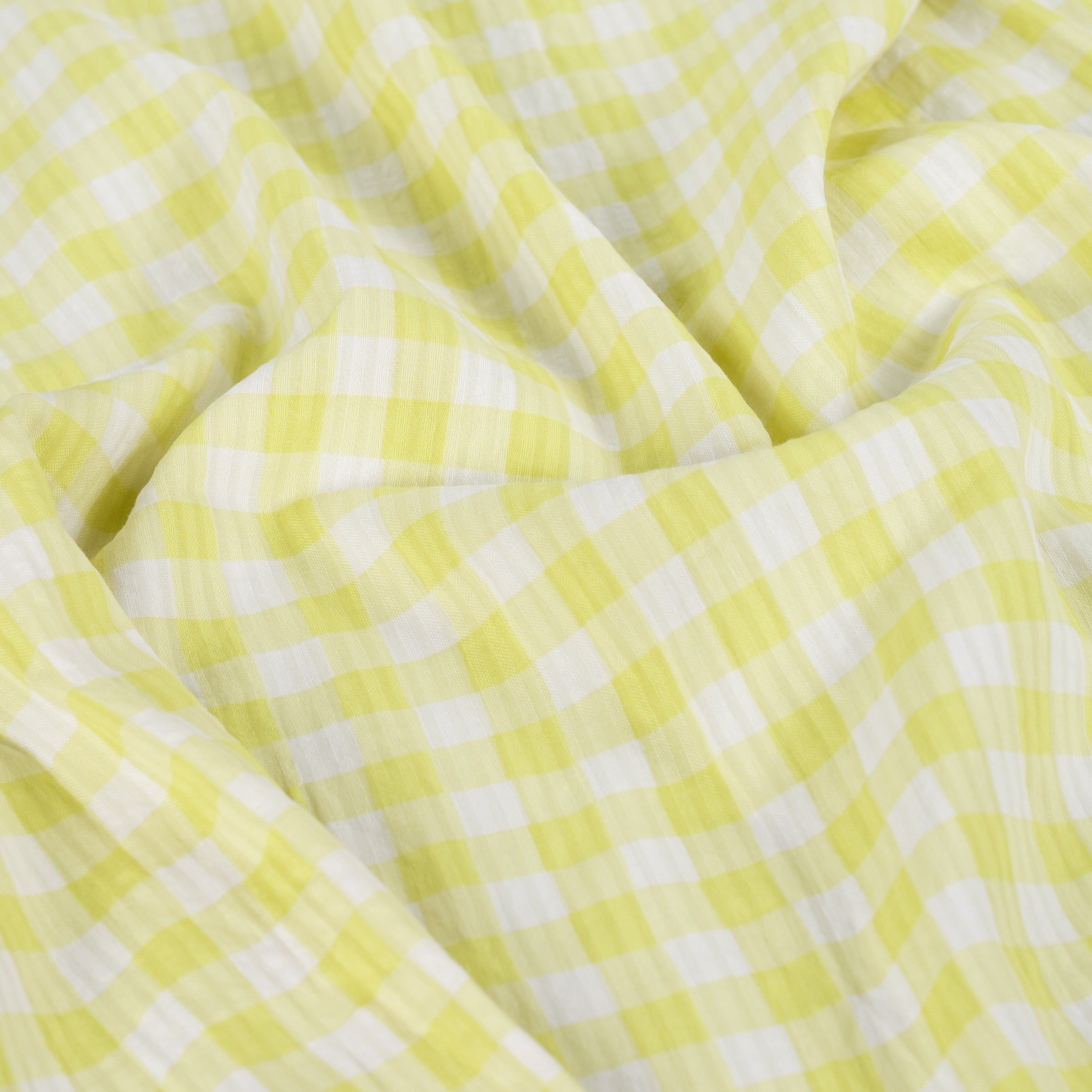 Yellow Gingham Cotton Seersucker Fabric