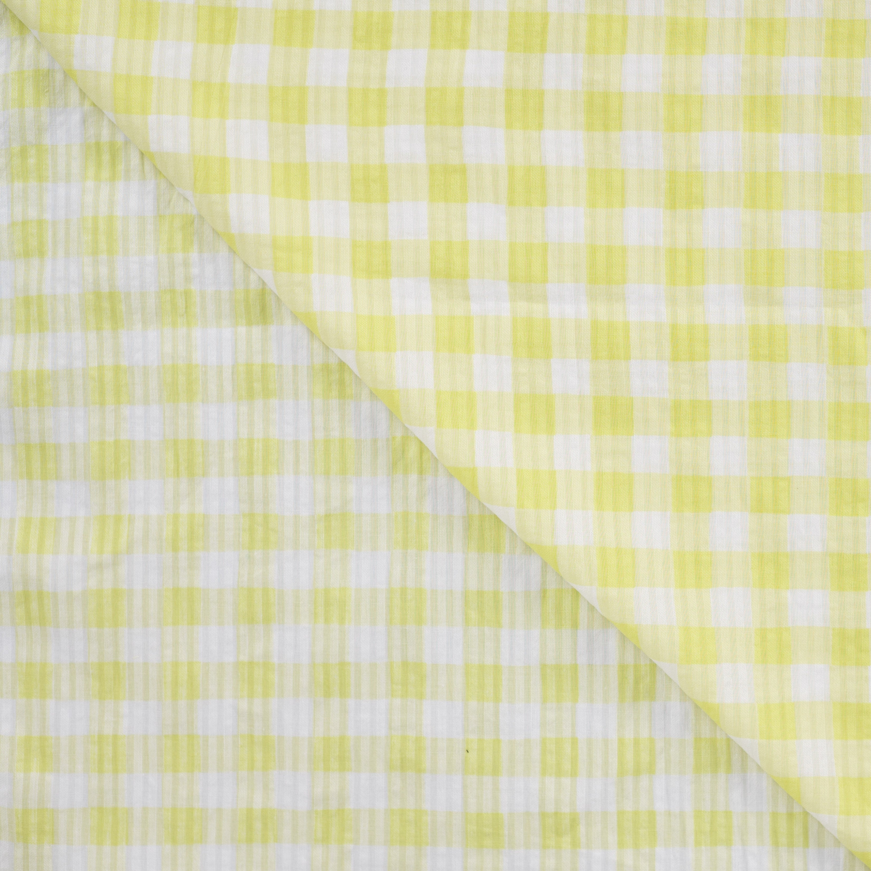 Yellow Gingham Cotton Seersucker Fabric
