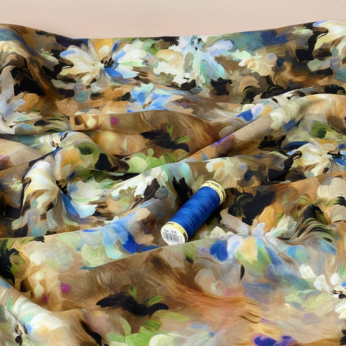 Watercolour Florals Neutral Viscose Poplin Fabric