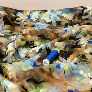 Watercolour Florals Neutral Viscose Poplin Fabric