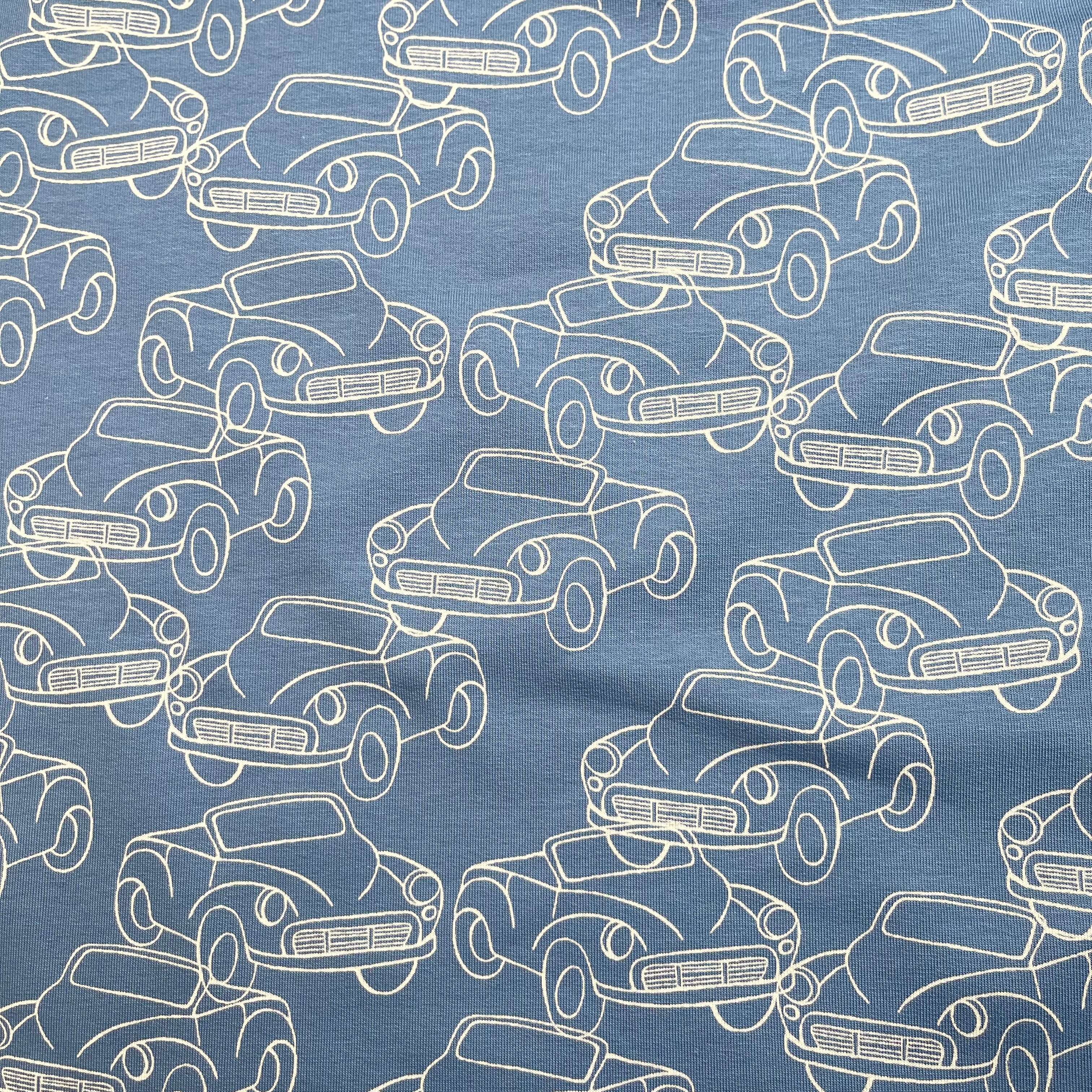 Cars in Blue Peach Soft Cotton Sweat-shirting Fabric