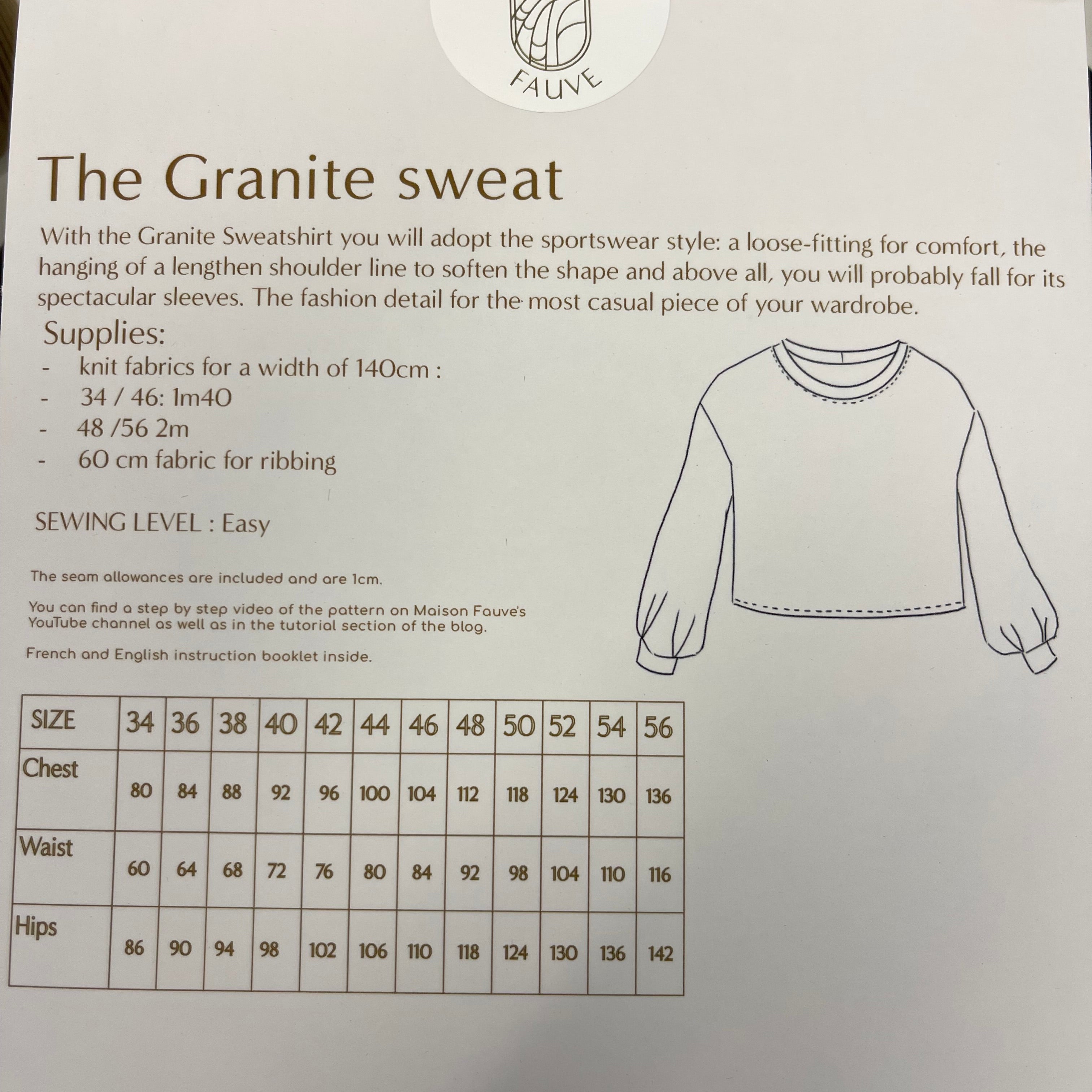 Maison Fauve - GRANITE Sweatshirt Sewing Pattern