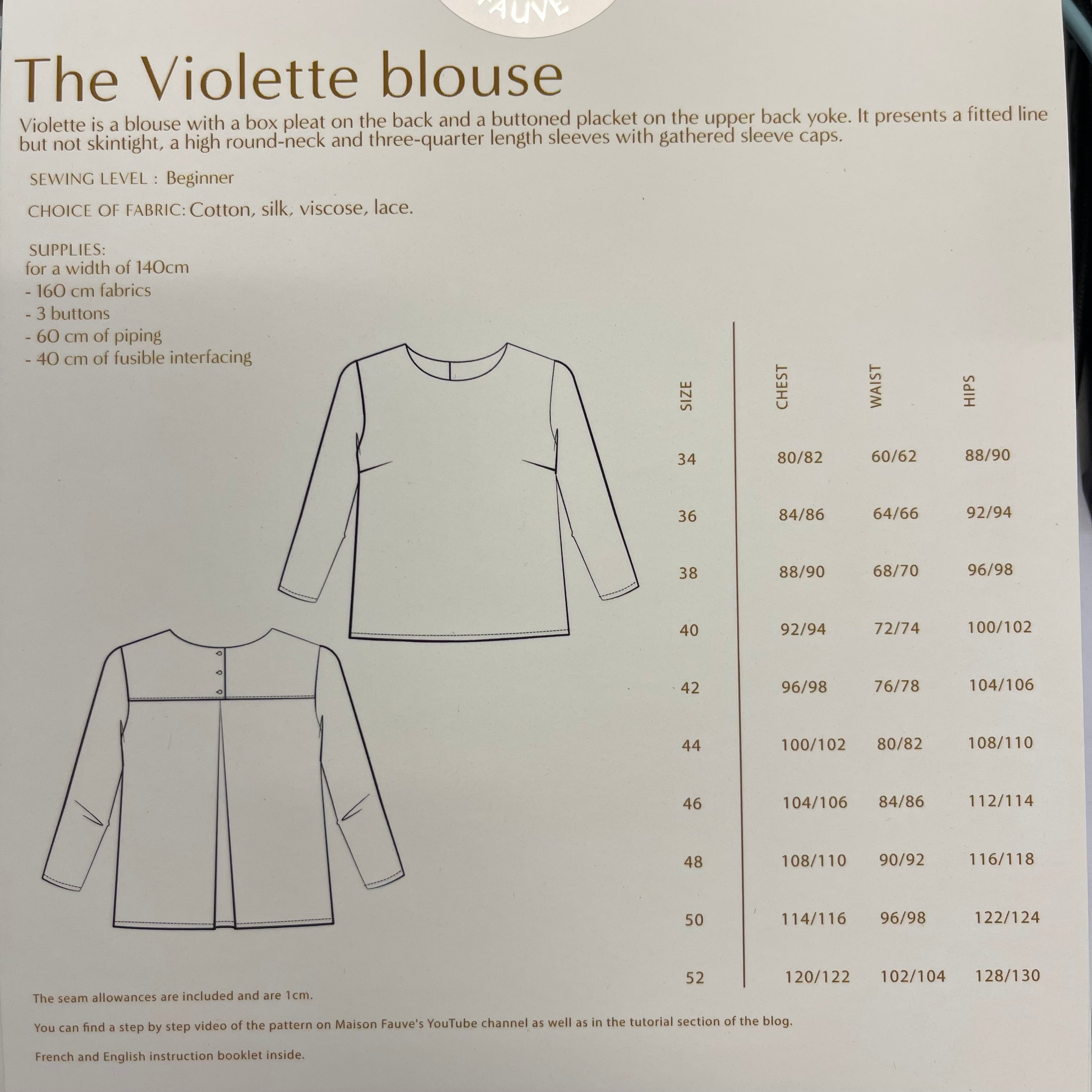 Maison Fauve - VIOLETTE Blouse Sewing Pattern