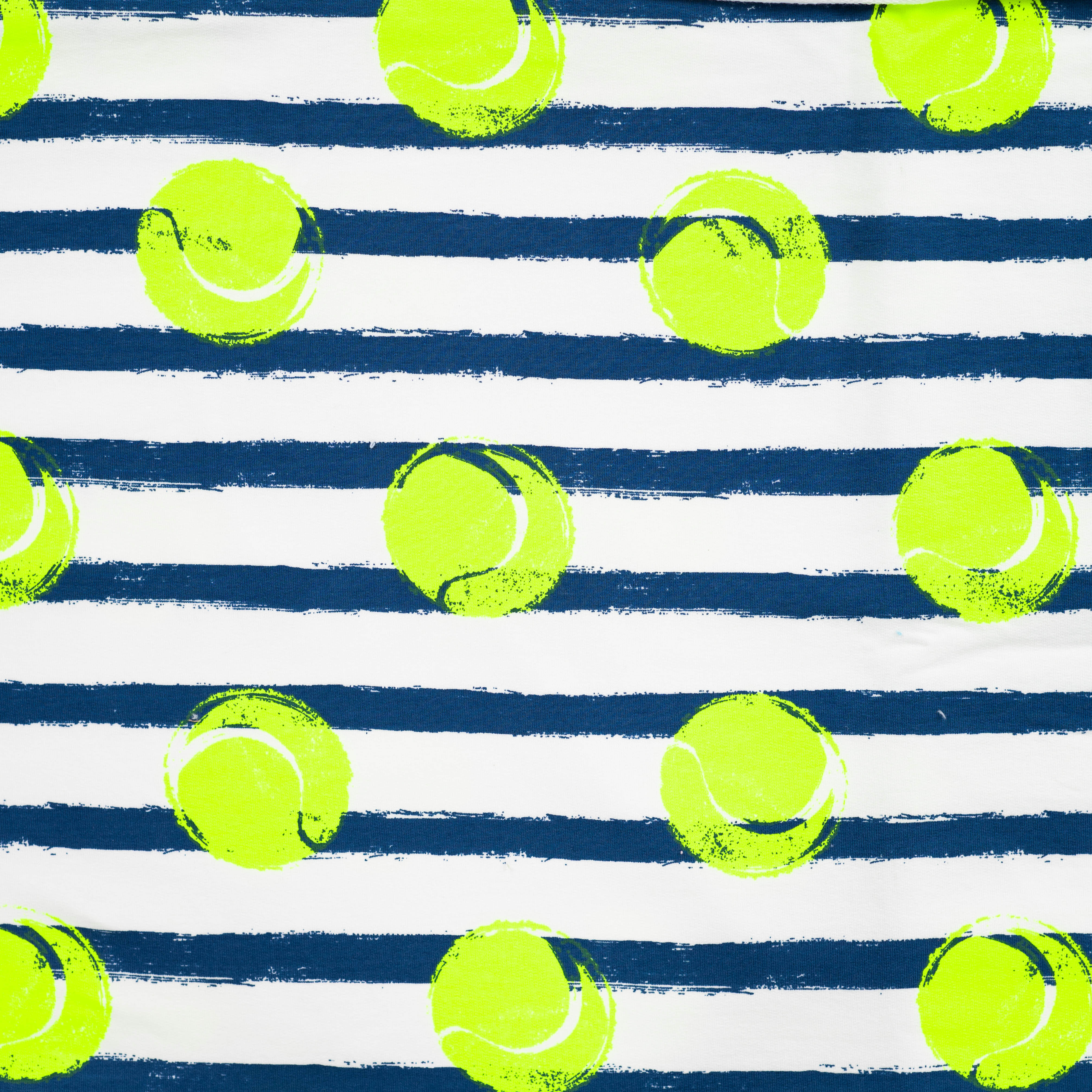 Neon Tennis Balls on Stripe Cotton French Terry