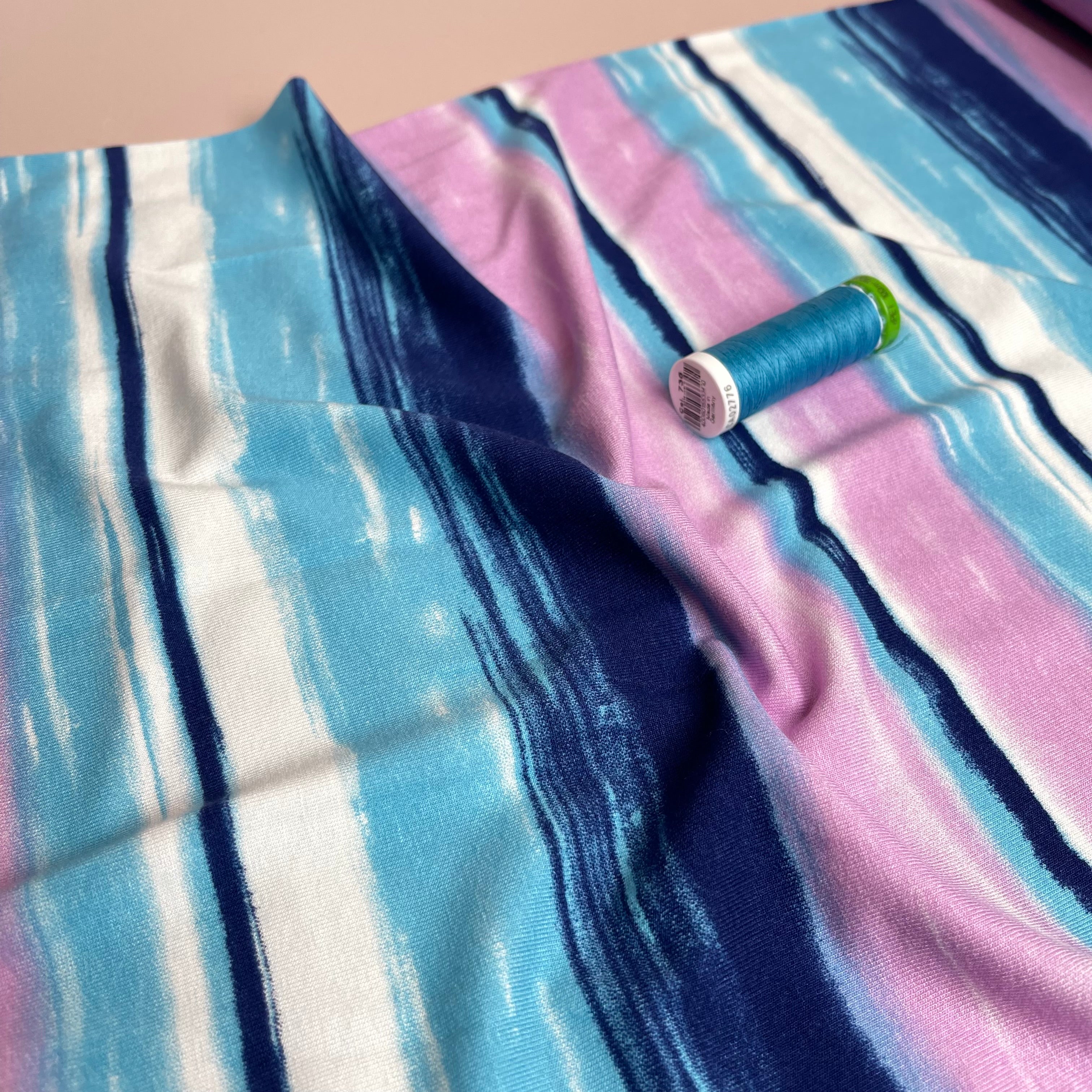 Hazy Stripes Aqua Viscose Jersey Fabric